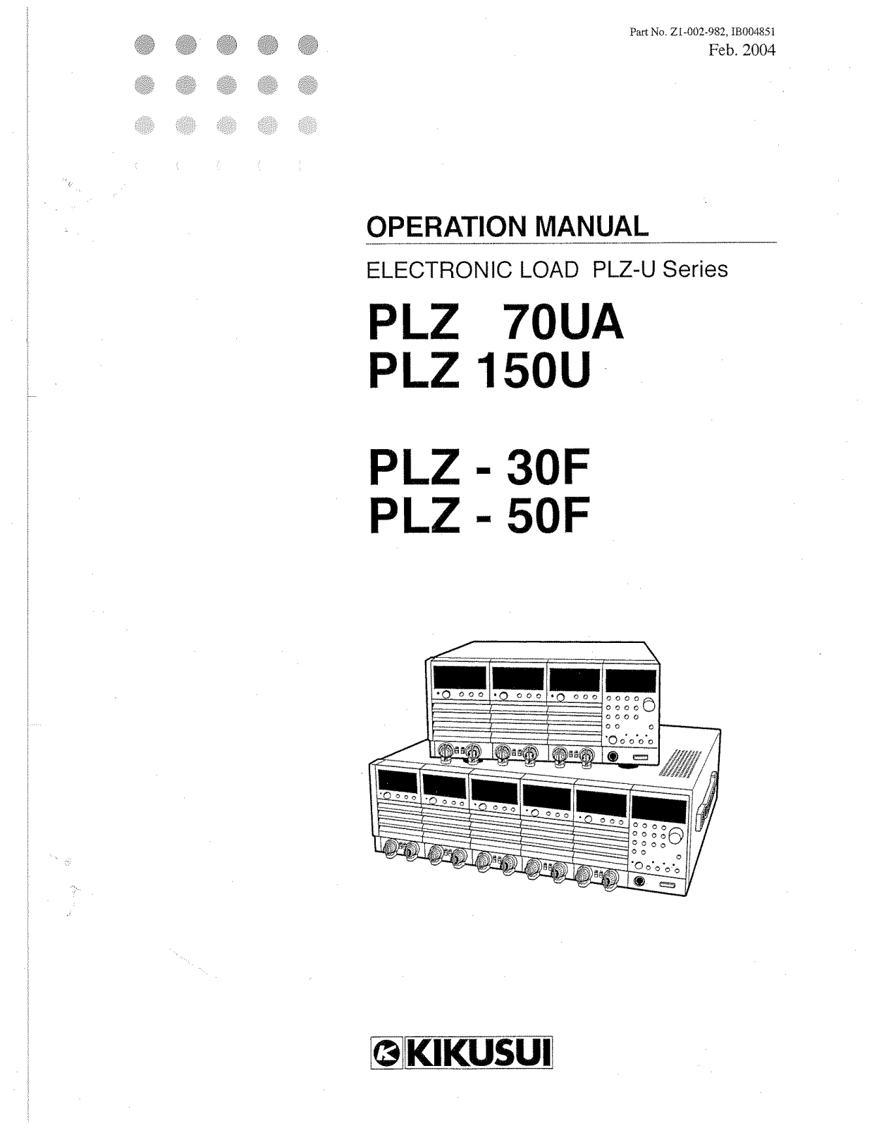 Kikusui Electronics Corporation PLZ 50F, PLZ 30F, PLZ 150U, PLZ 70UA User Manual