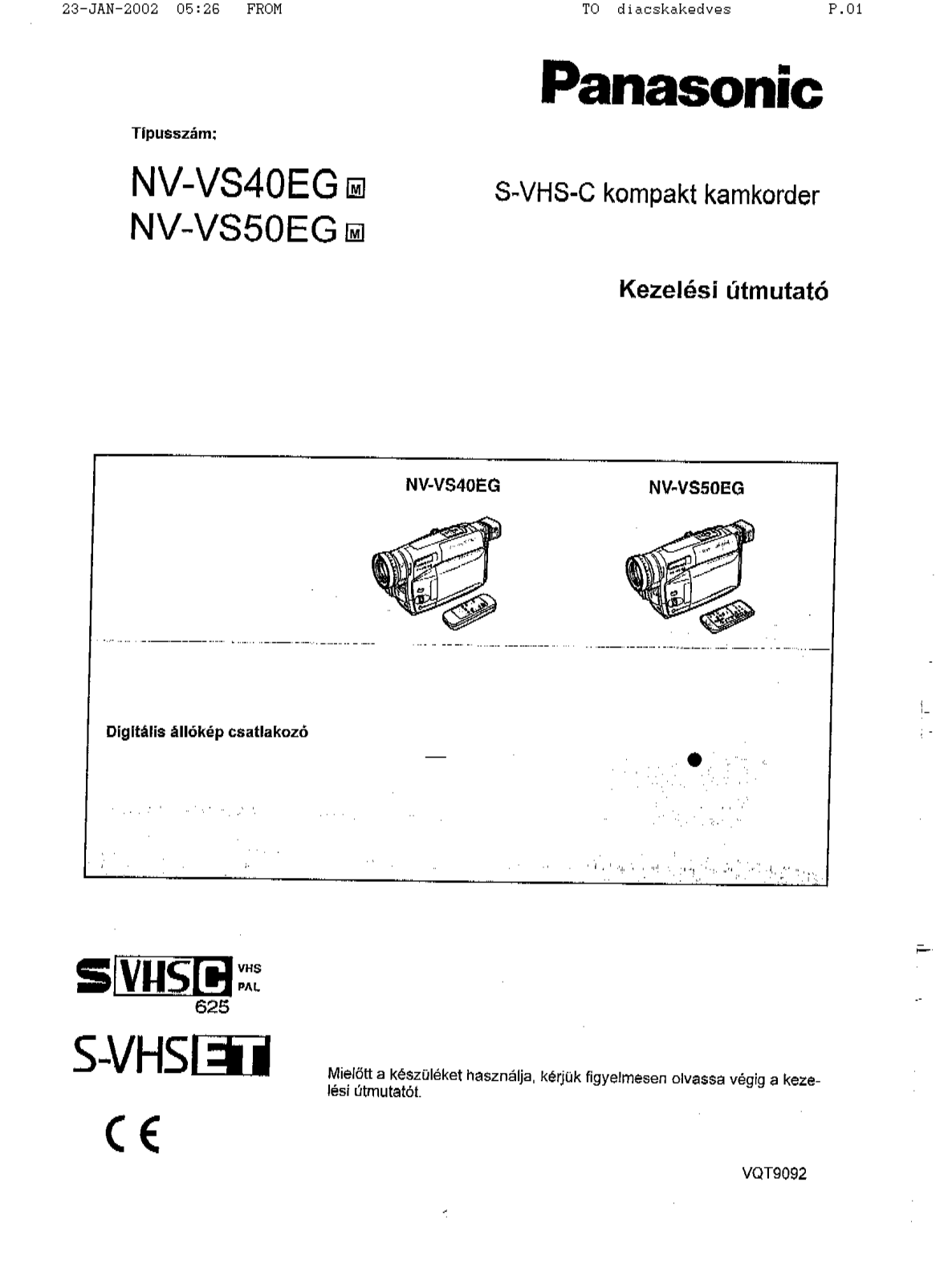 Panasonic NV-VS-50EG, NV-VS40EG User Manual