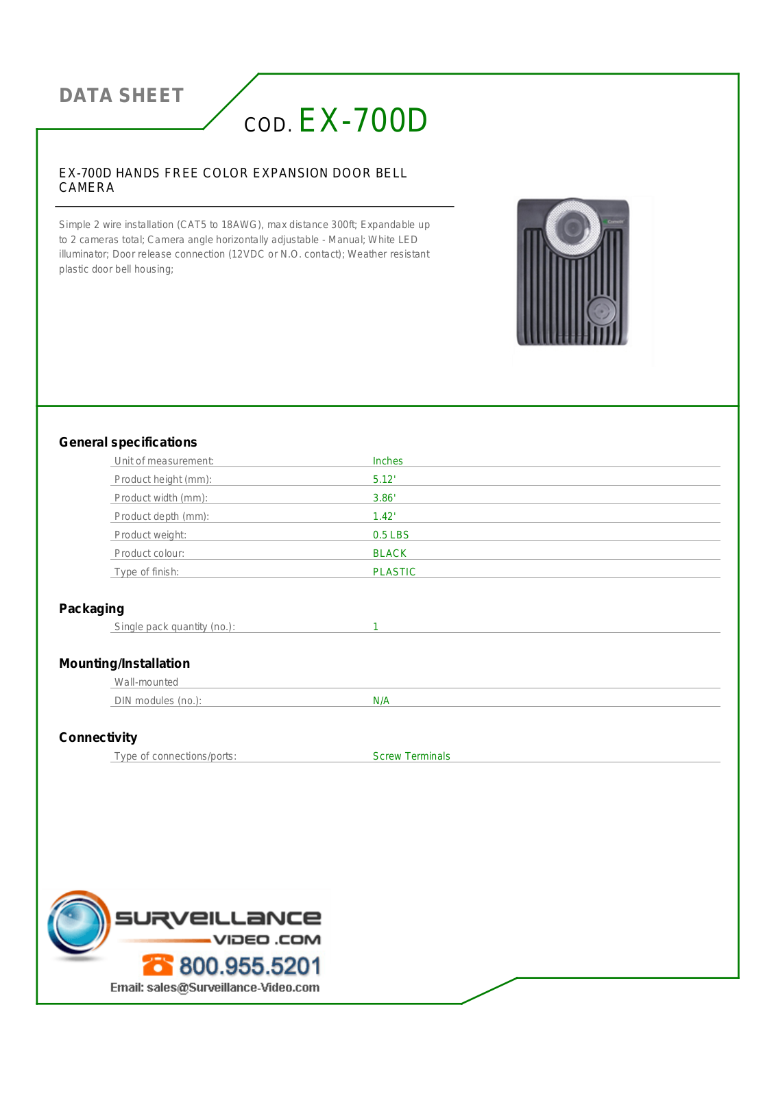 Comelit EX-700D Specsheet