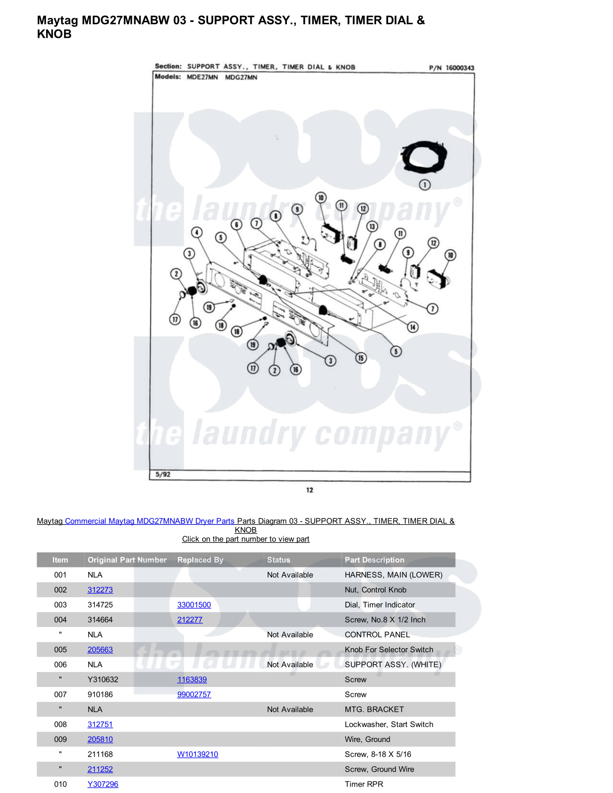 Maytag MDG27MNABW Parts Diagram