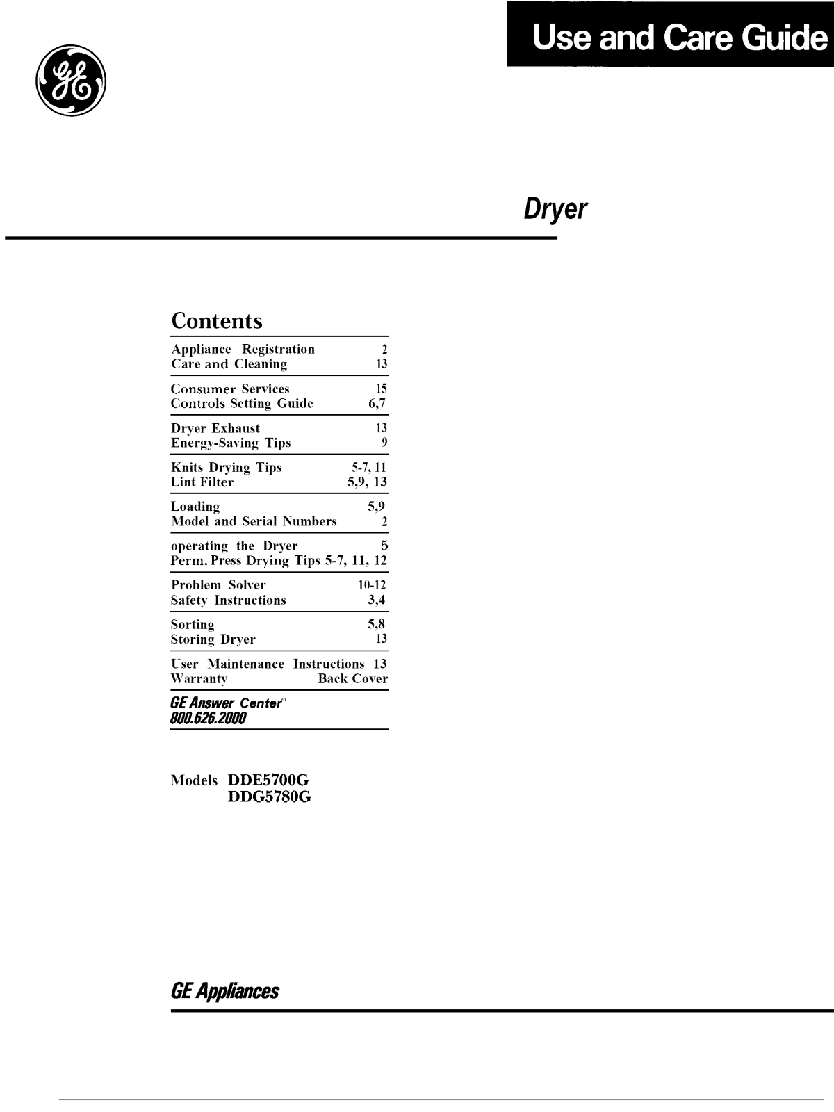 GE DDG5780GEL, DDG5780GDL, DDG5780GCL, DDG5780GAL, DDE5700GCL Owner’s Manual - ManualMachine.com