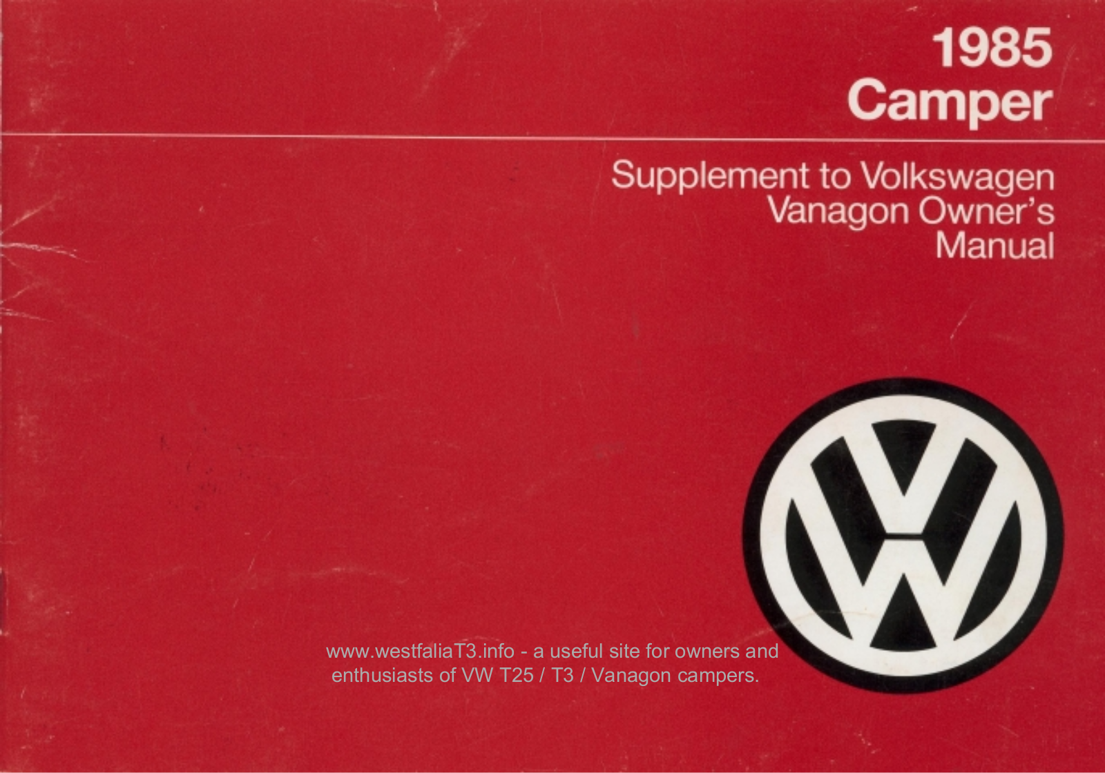 Volkswagen T3 other 1985 User Manual