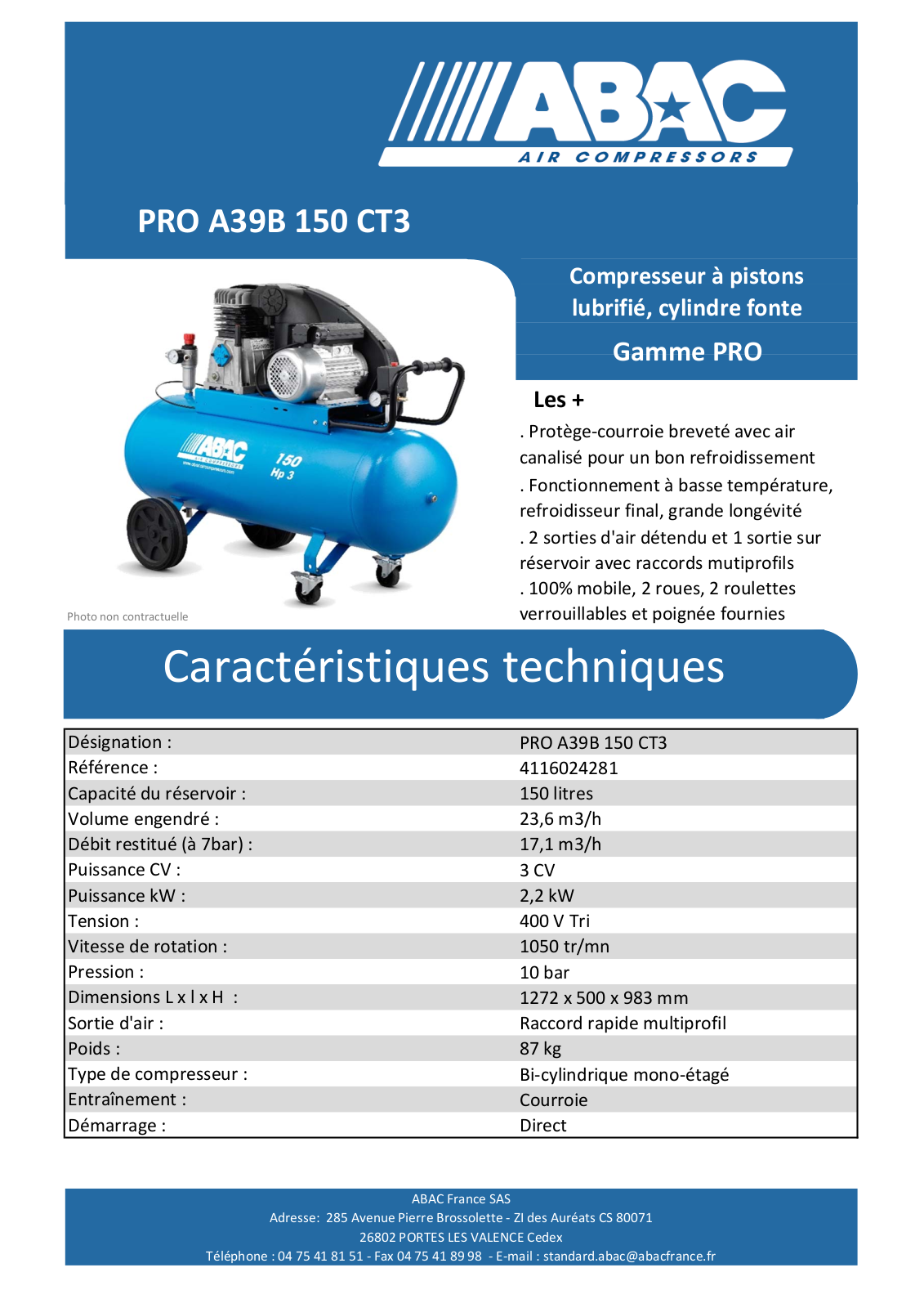 Abac PRO A39B 150 CT3 Specification - ManualMachine.com