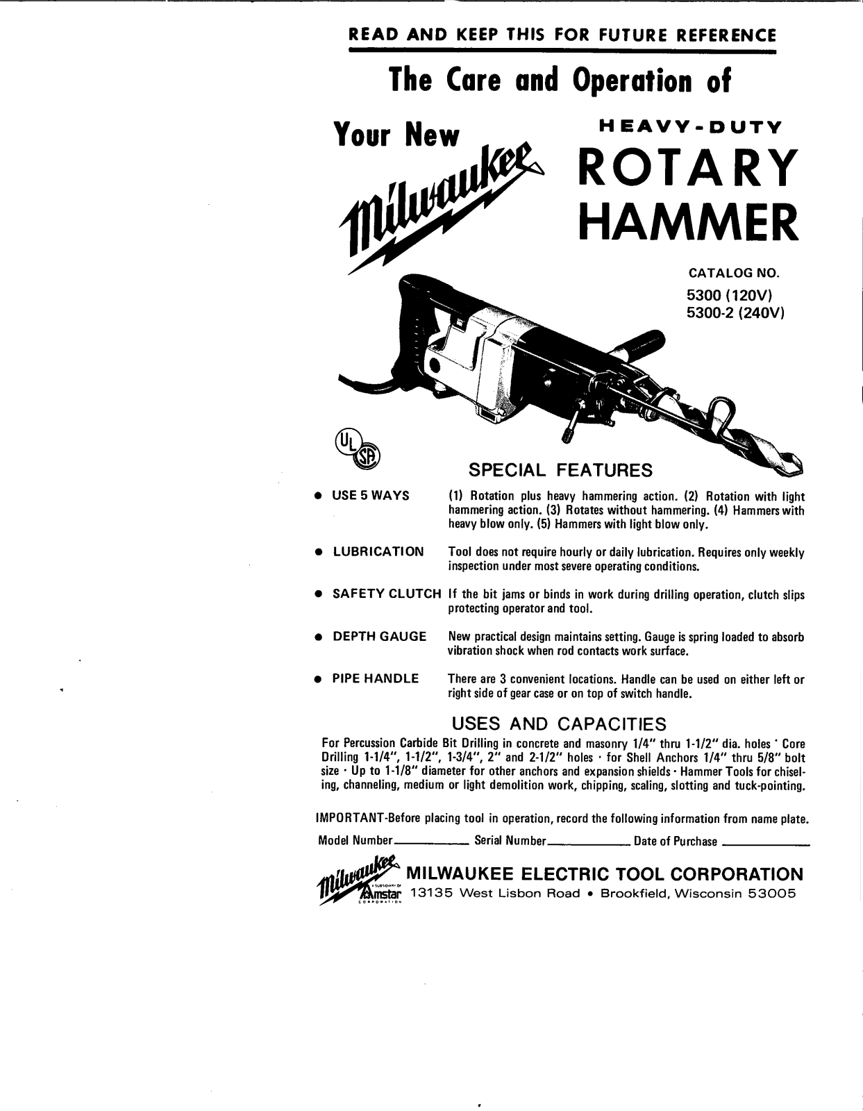 Milwaukee 5300, 5300-2 User Manual