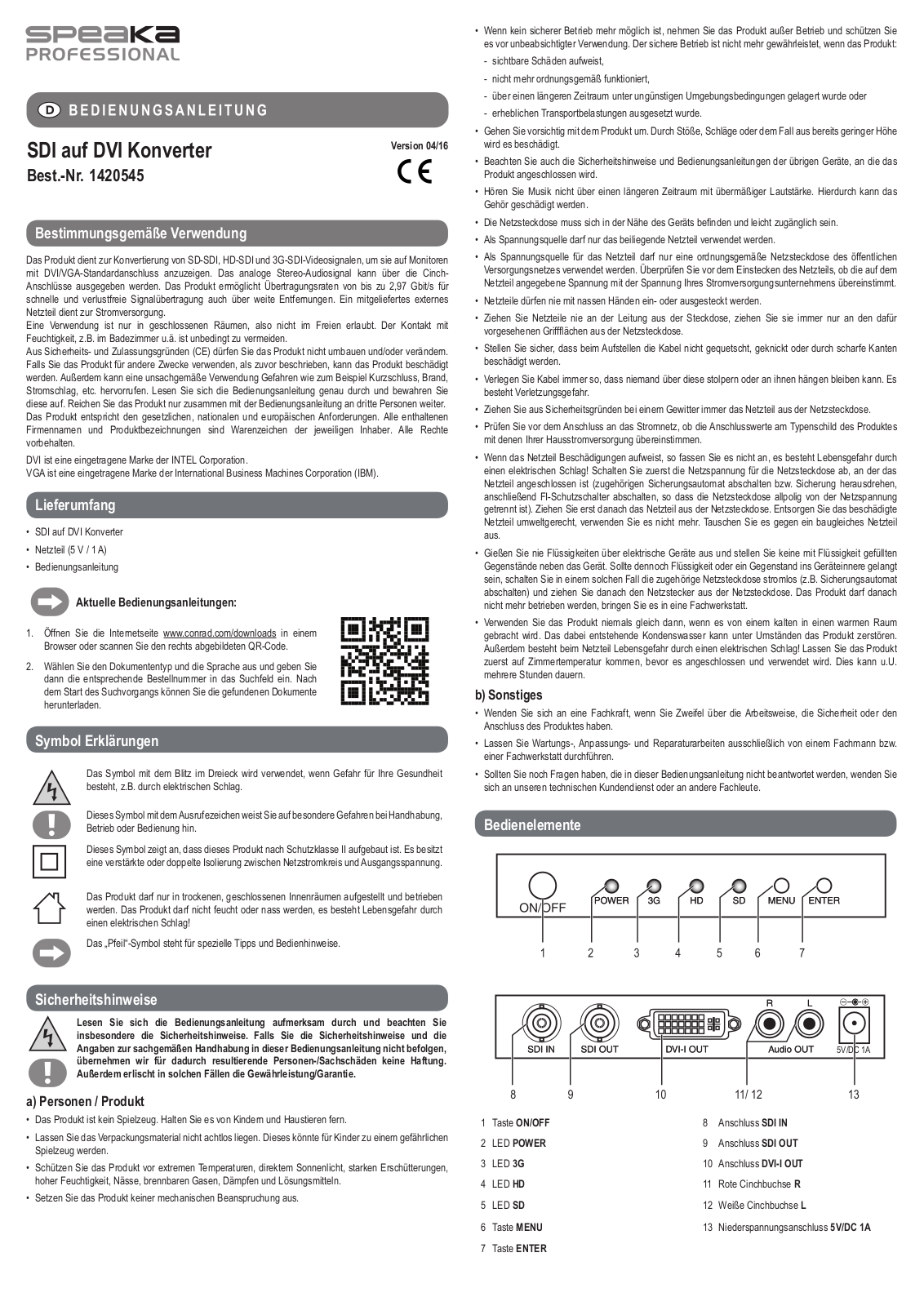 SpeaKa Professional 1420545 Instructions