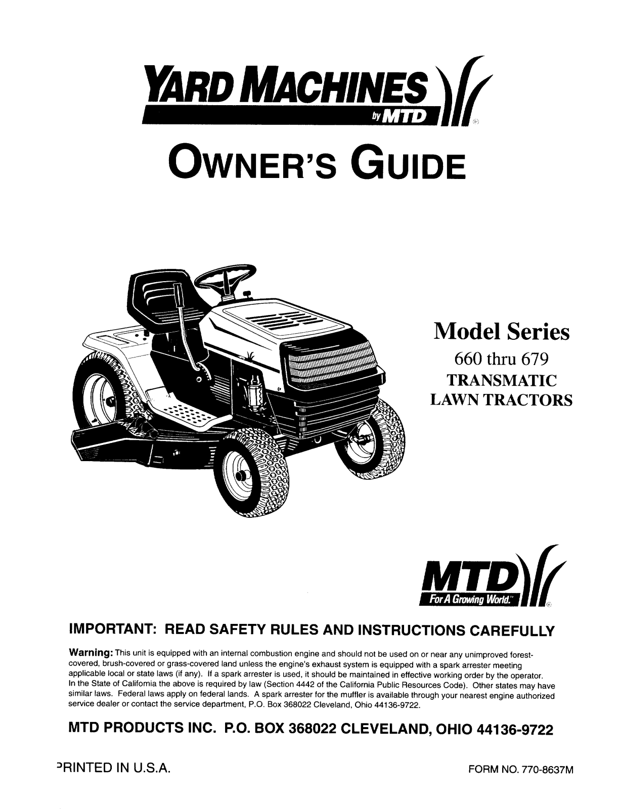 Yard Machines 660, 679 User Manual