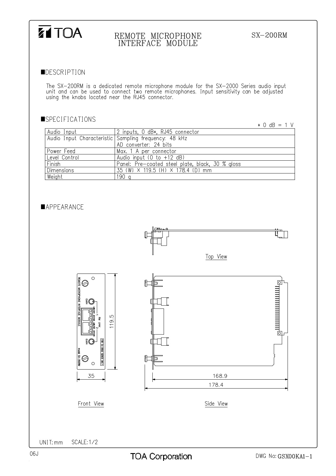 TOA SX-200RM User Manual