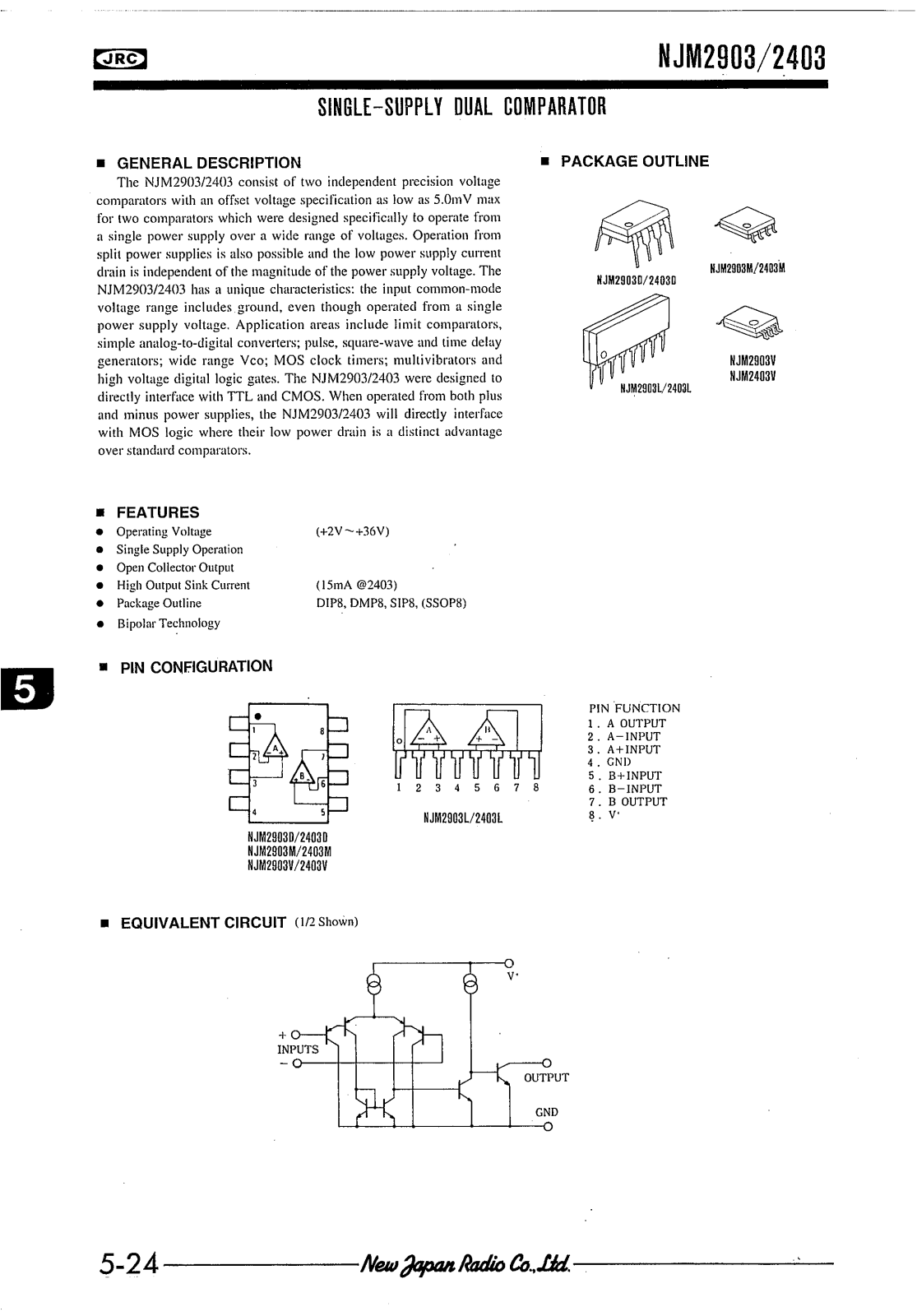 JRC NJM2403D, NJM2403V, NJM2903M, NJM2903L, NJM2903D Datasheet