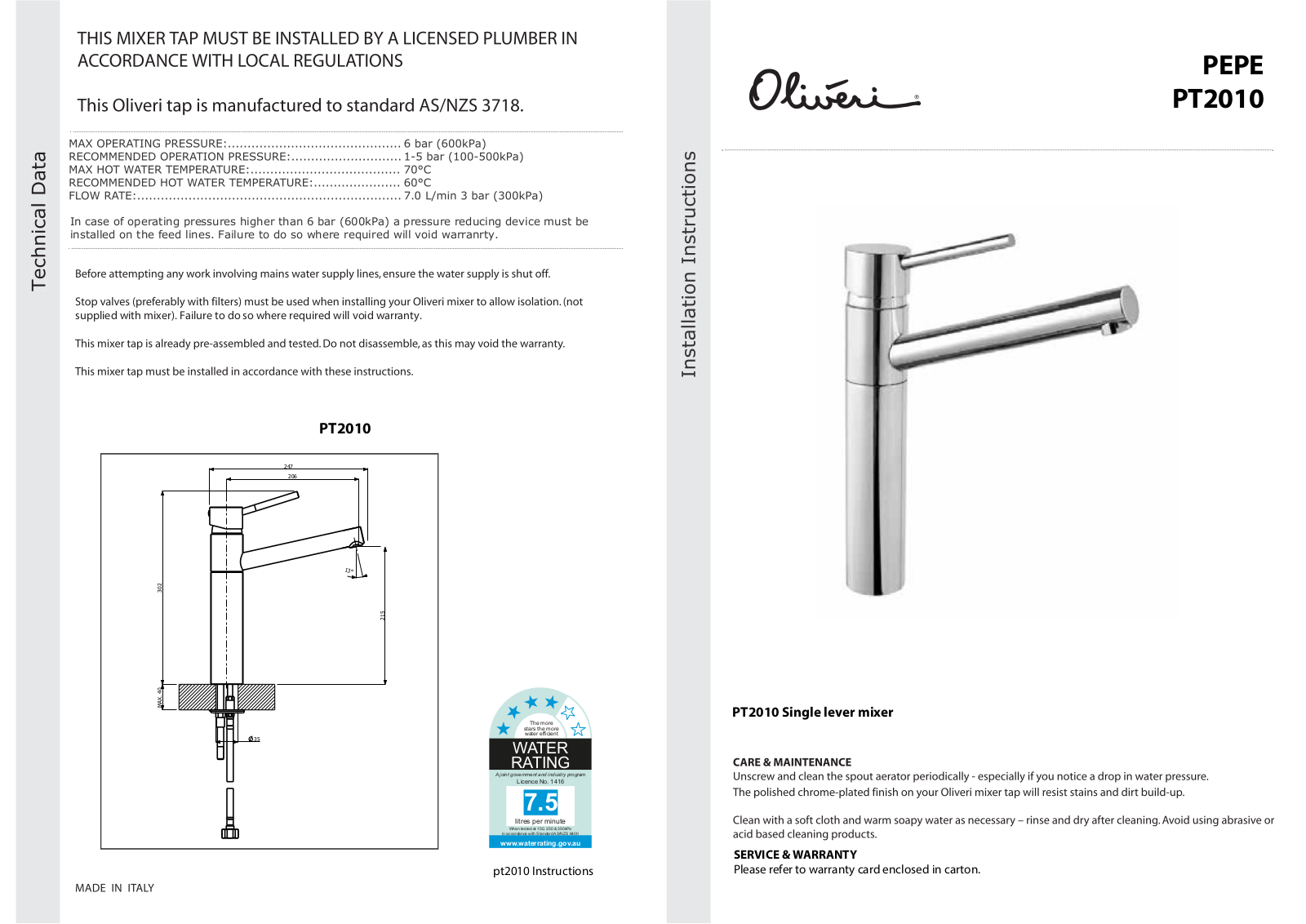 Oliveri PT2010C-ST-BL, PT2010B Installation Guide - ManualMachine.com