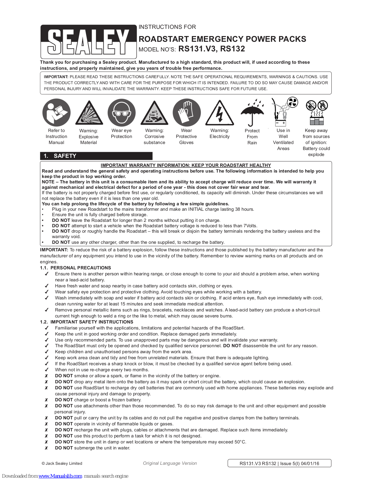 Sealey RS131.V3,RS132 Instruction Manual