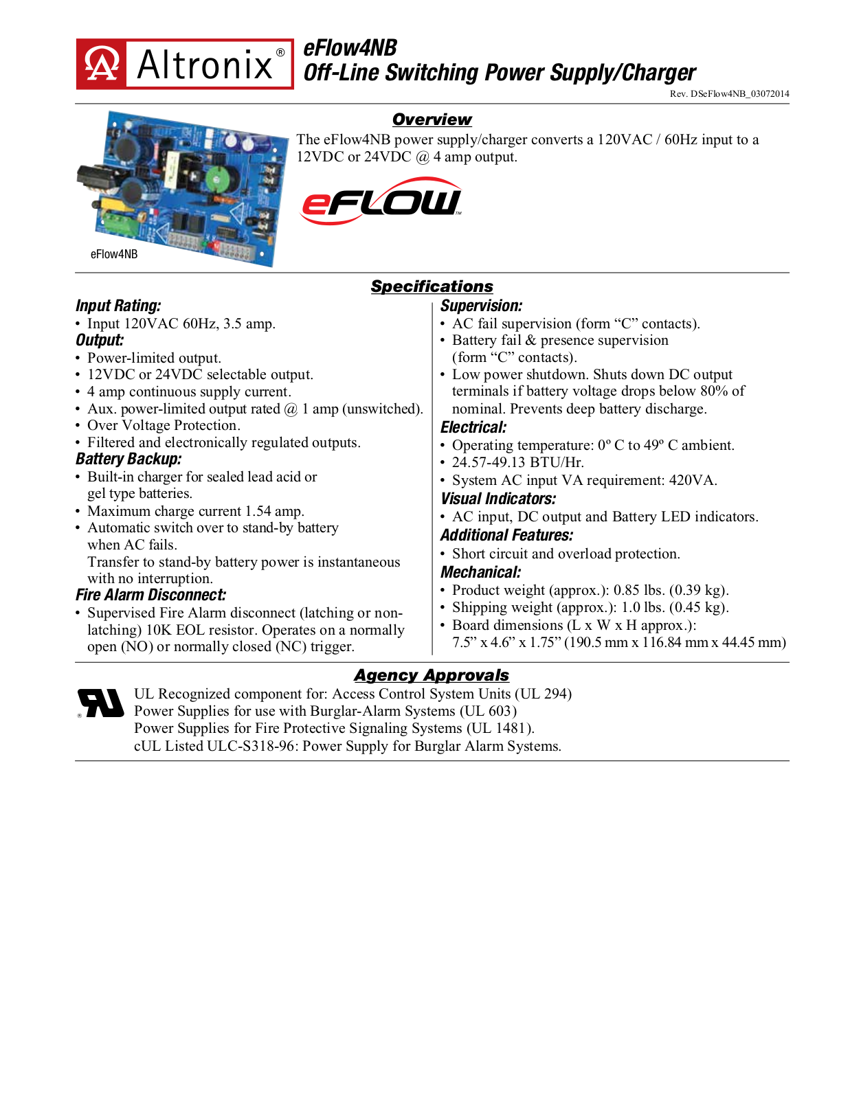 Altronix EFLOW4NB Specsheet