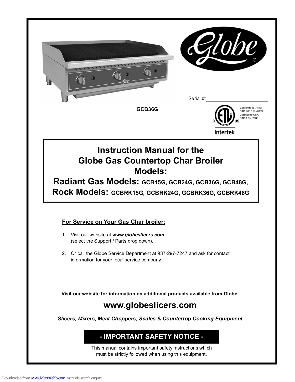 Globe GCB15G, GCB24G, GCB36G, GCB48G, GCBRK15G Instruction Manual