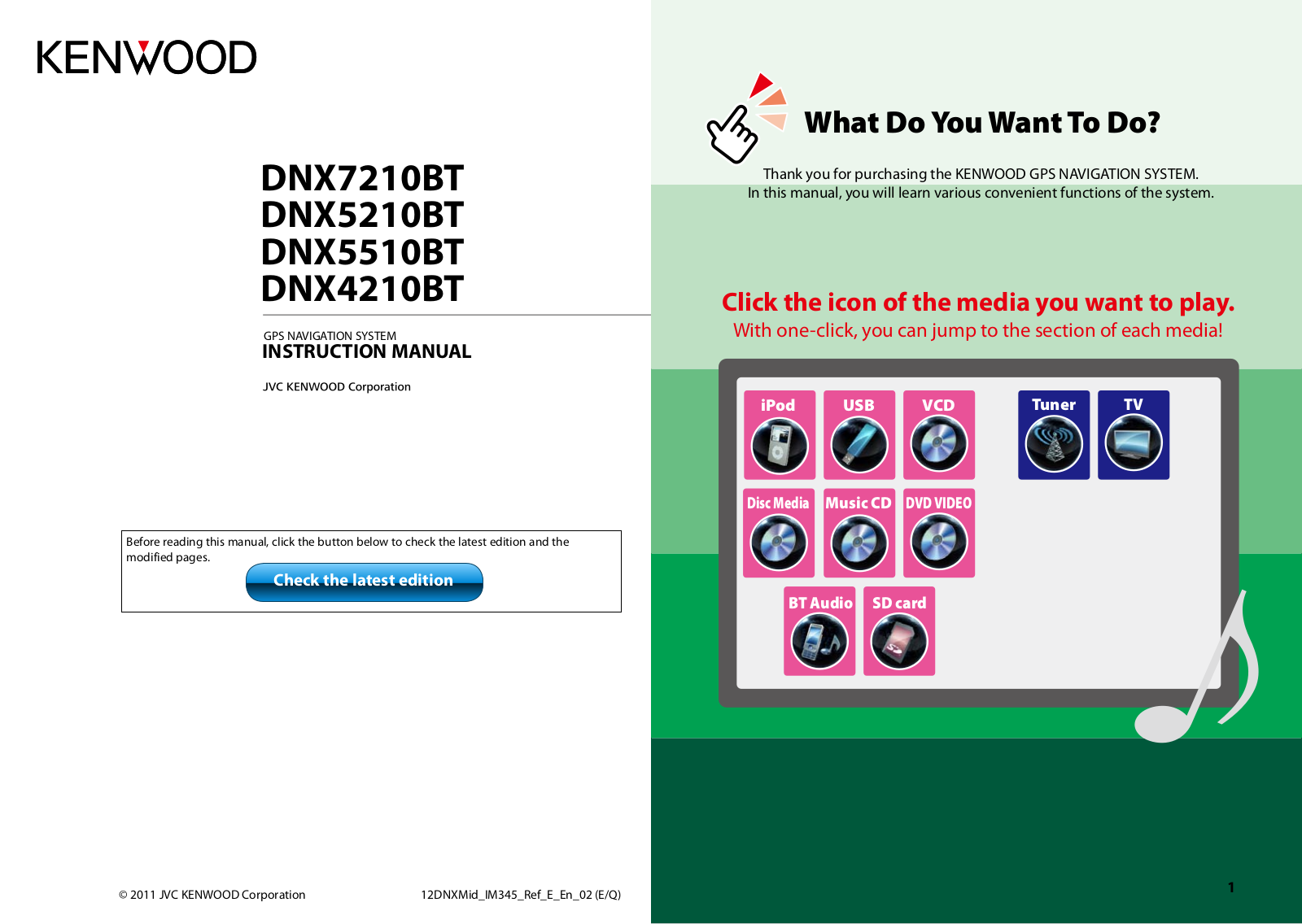 Kenwood DNX4210BT, DNX5210BT, DNX5510BT Instruction Manual