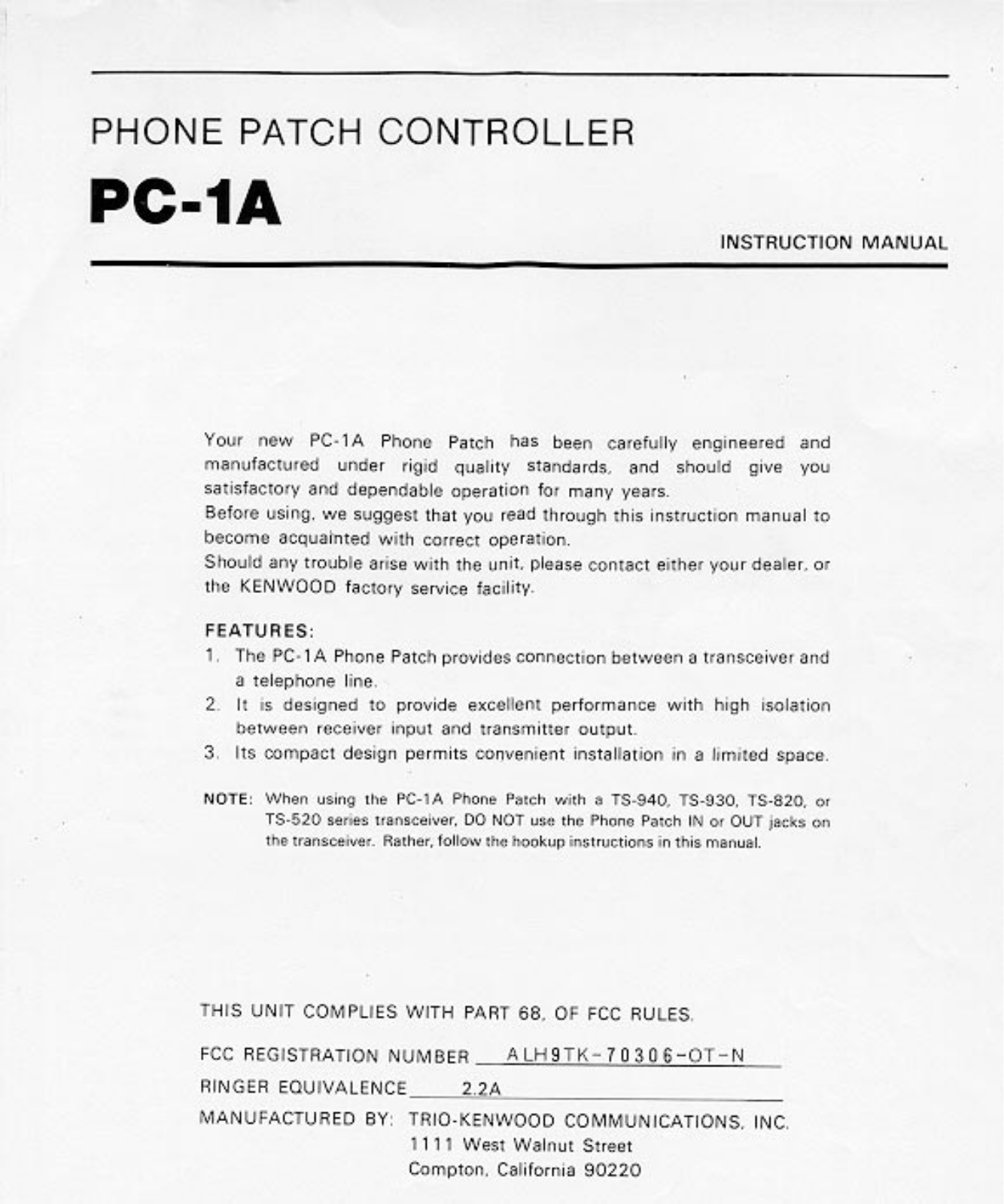 Kenwood PC-1A User Manual