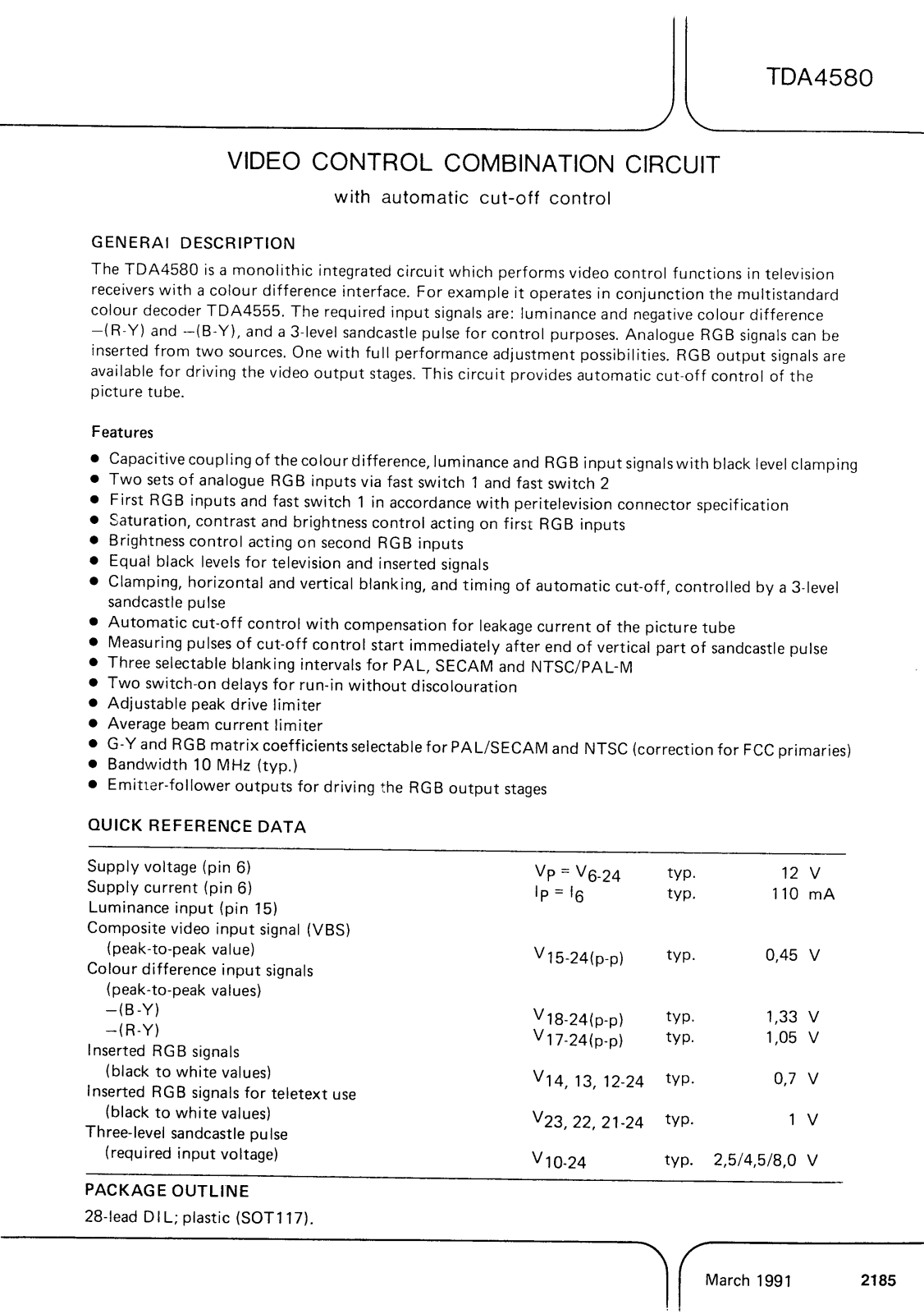 Philips TDA4580 Datasheet