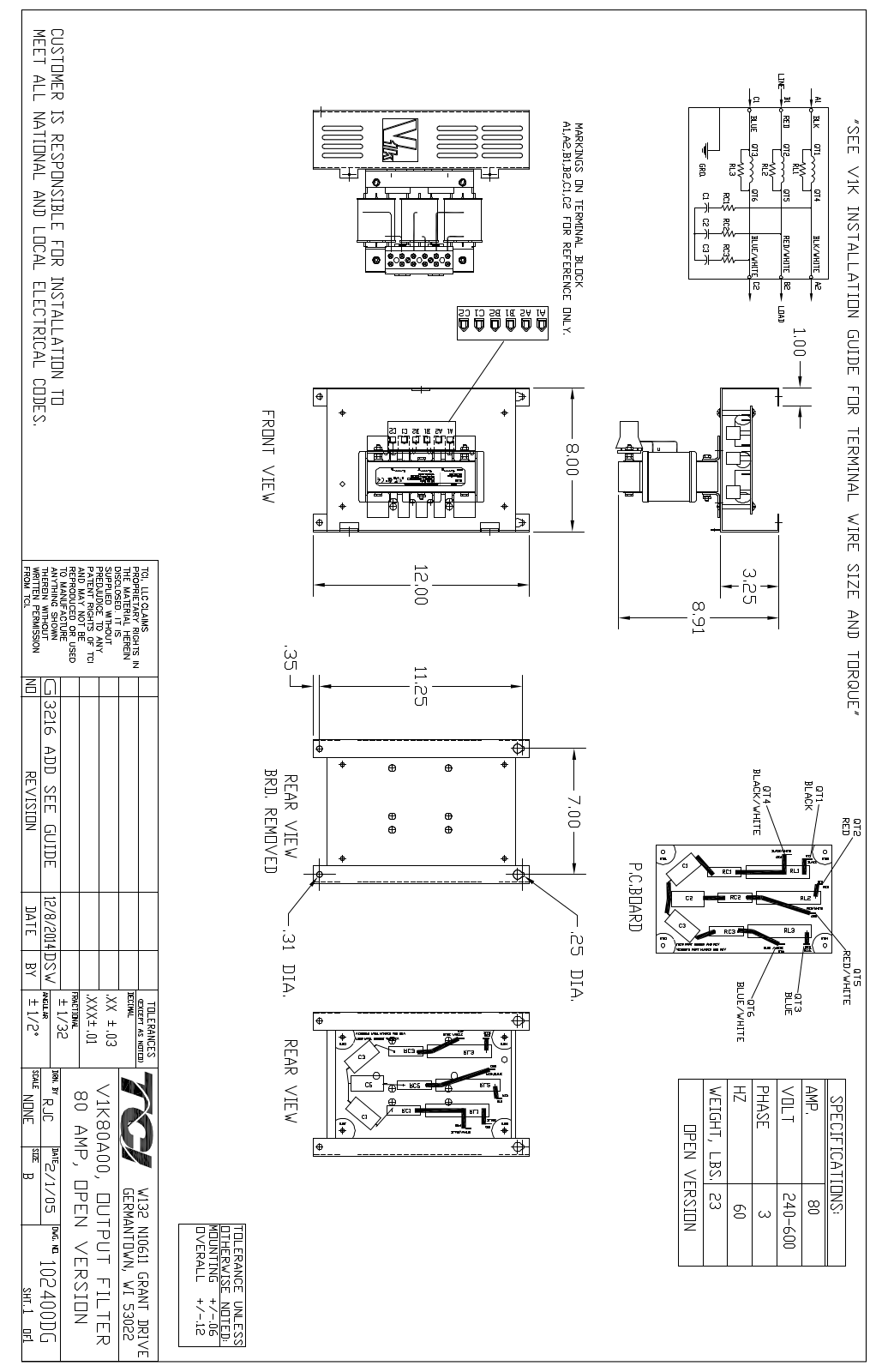 TCI V1K80A00 Dimensional Sheet