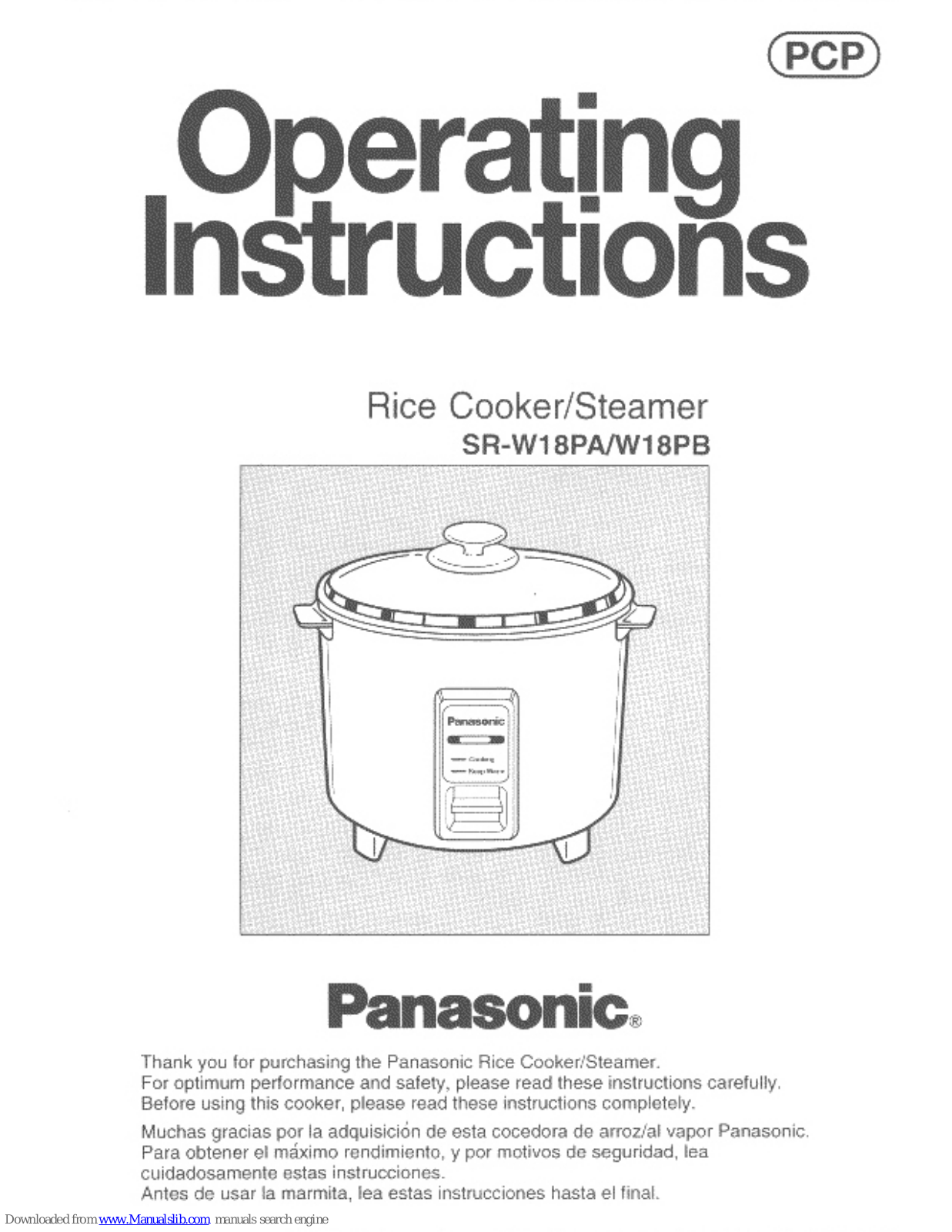 Panasonic SR-W18PB-S, SR-W18PB Operating Manual