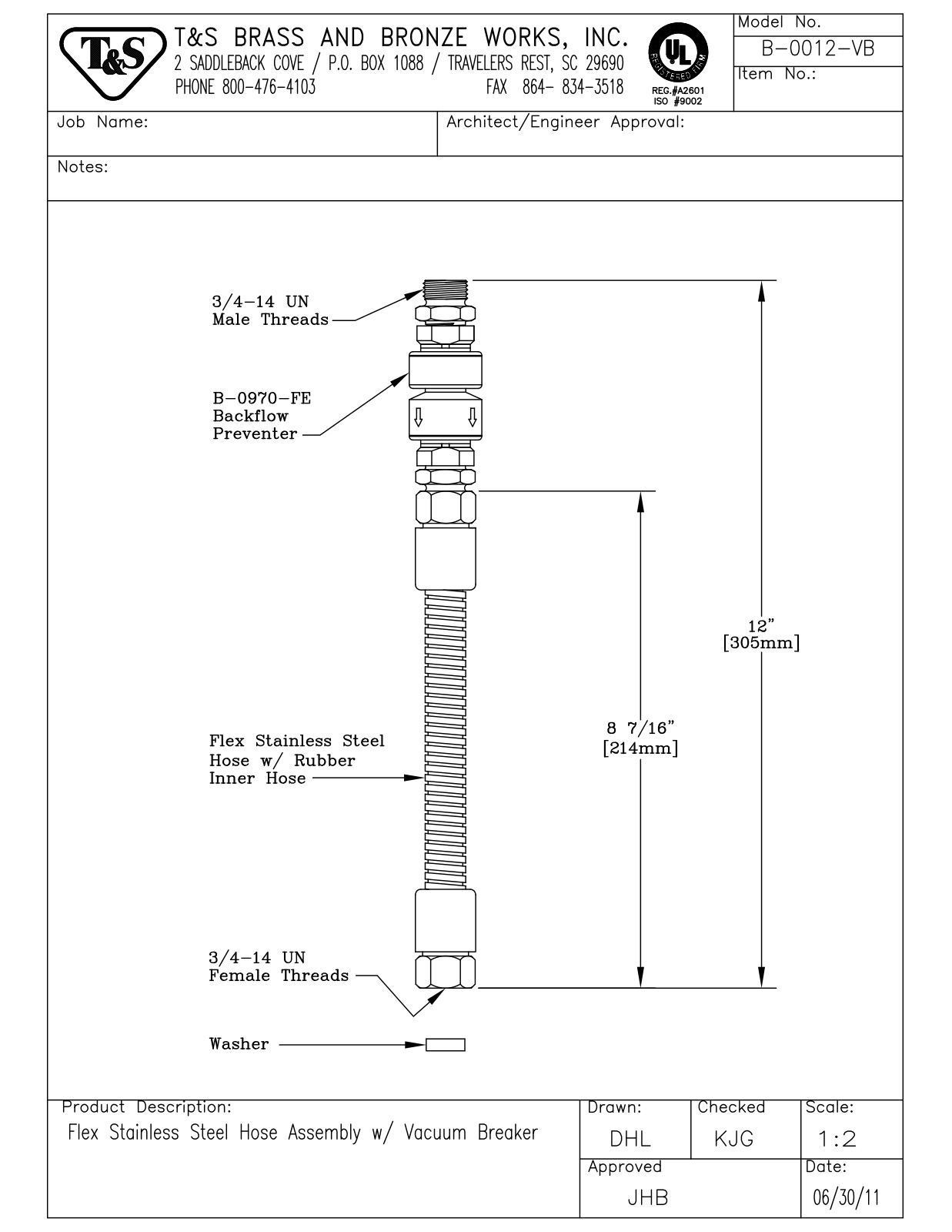 T&S Brass B-0012-VB User Manual