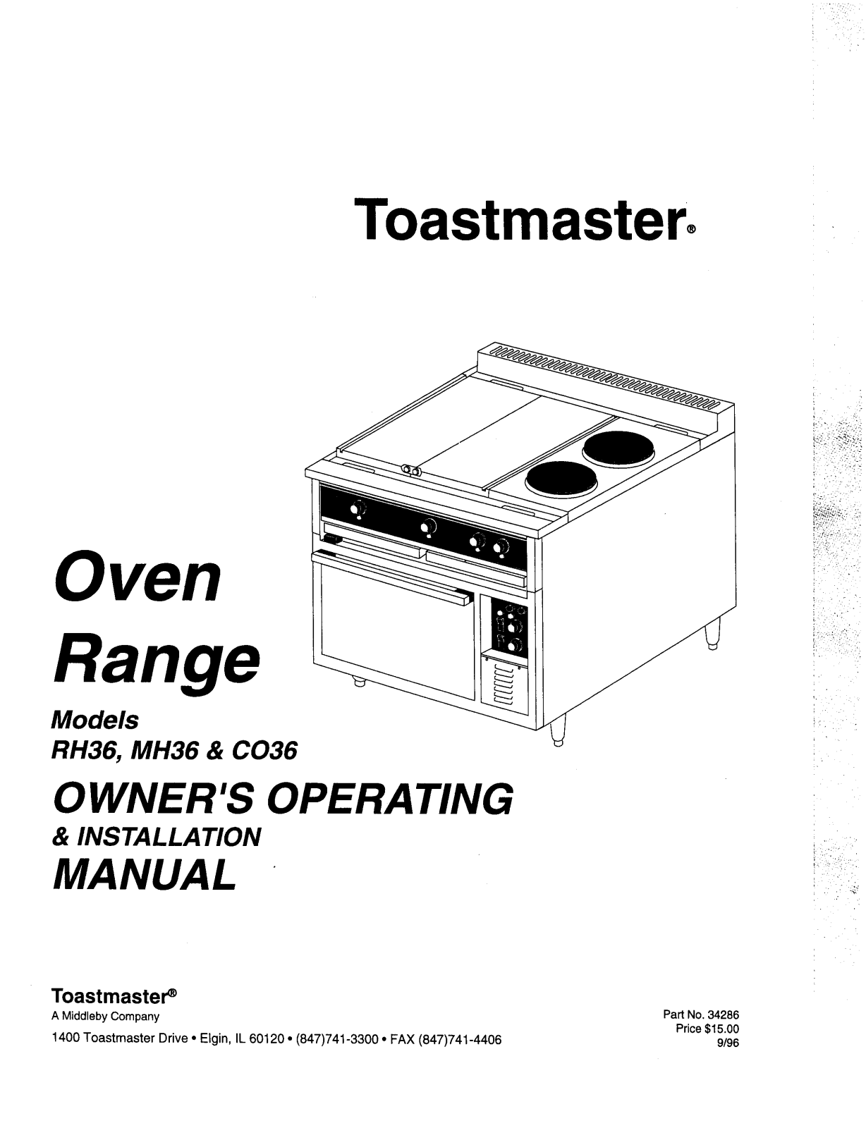 Toastmaster RH36, MH36, CO36 Operation Manual