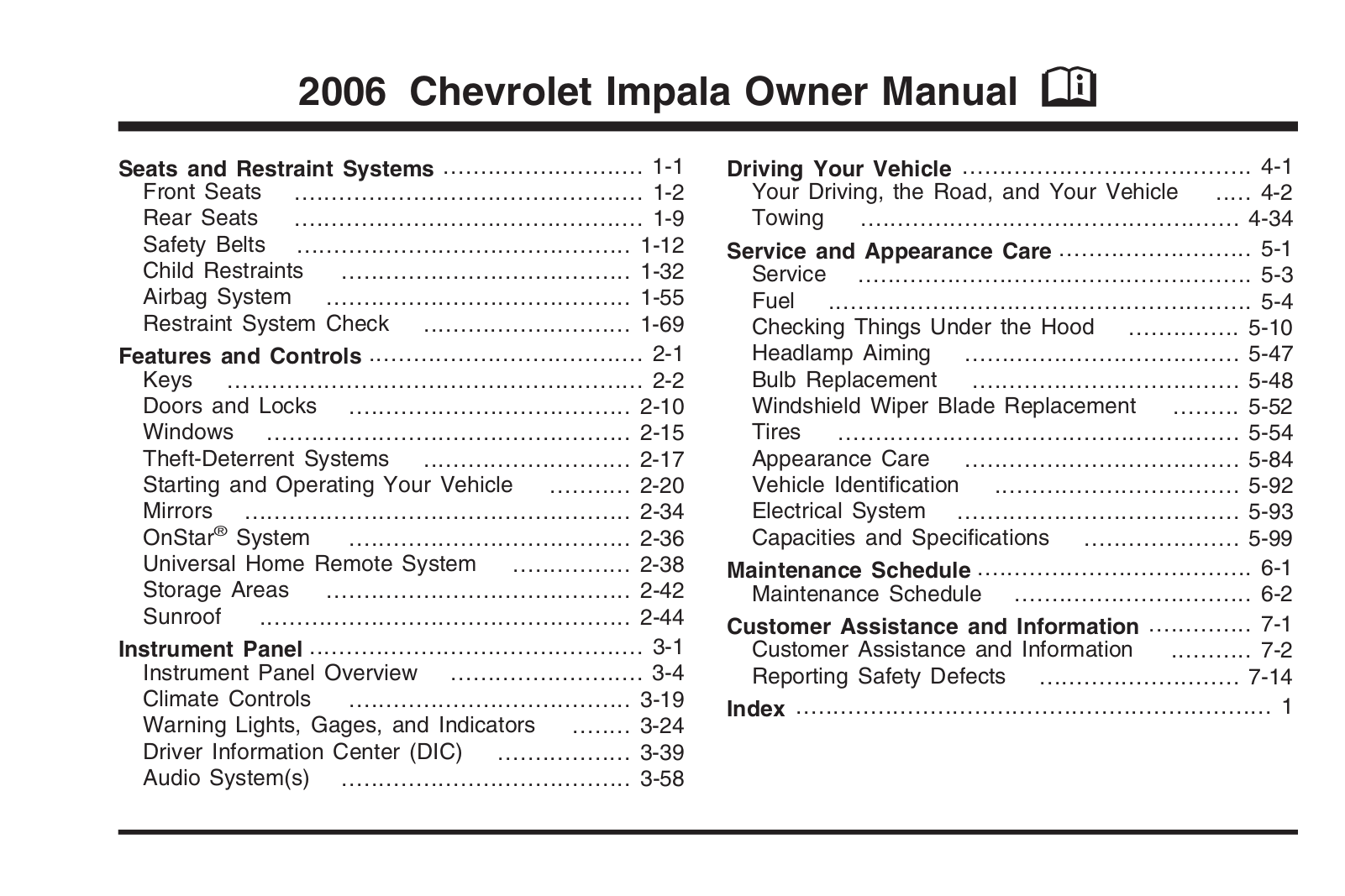 Chevrolet Impala 2006 User Manual