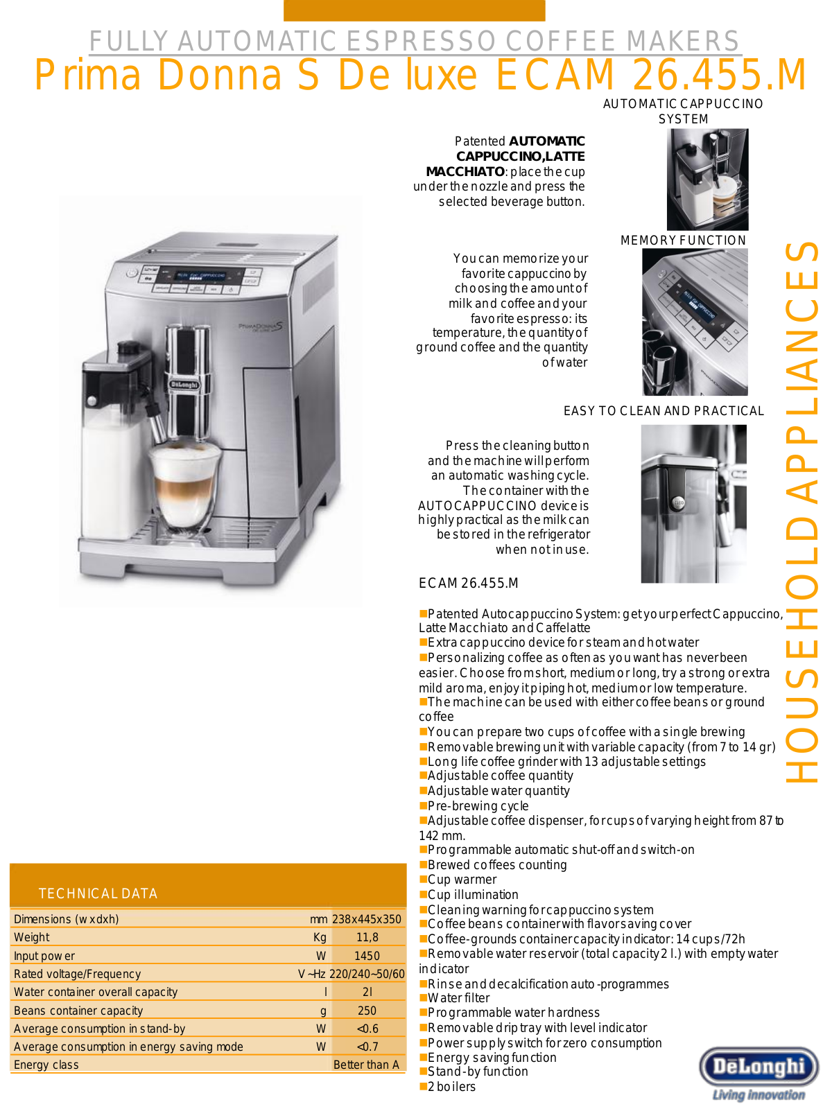 Delonghi ECAM26455M Product Sheet