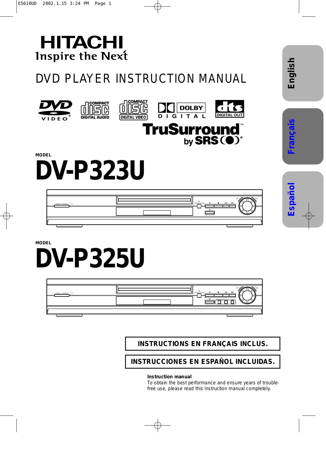 Hitachi DV-P323U Instruction Manual