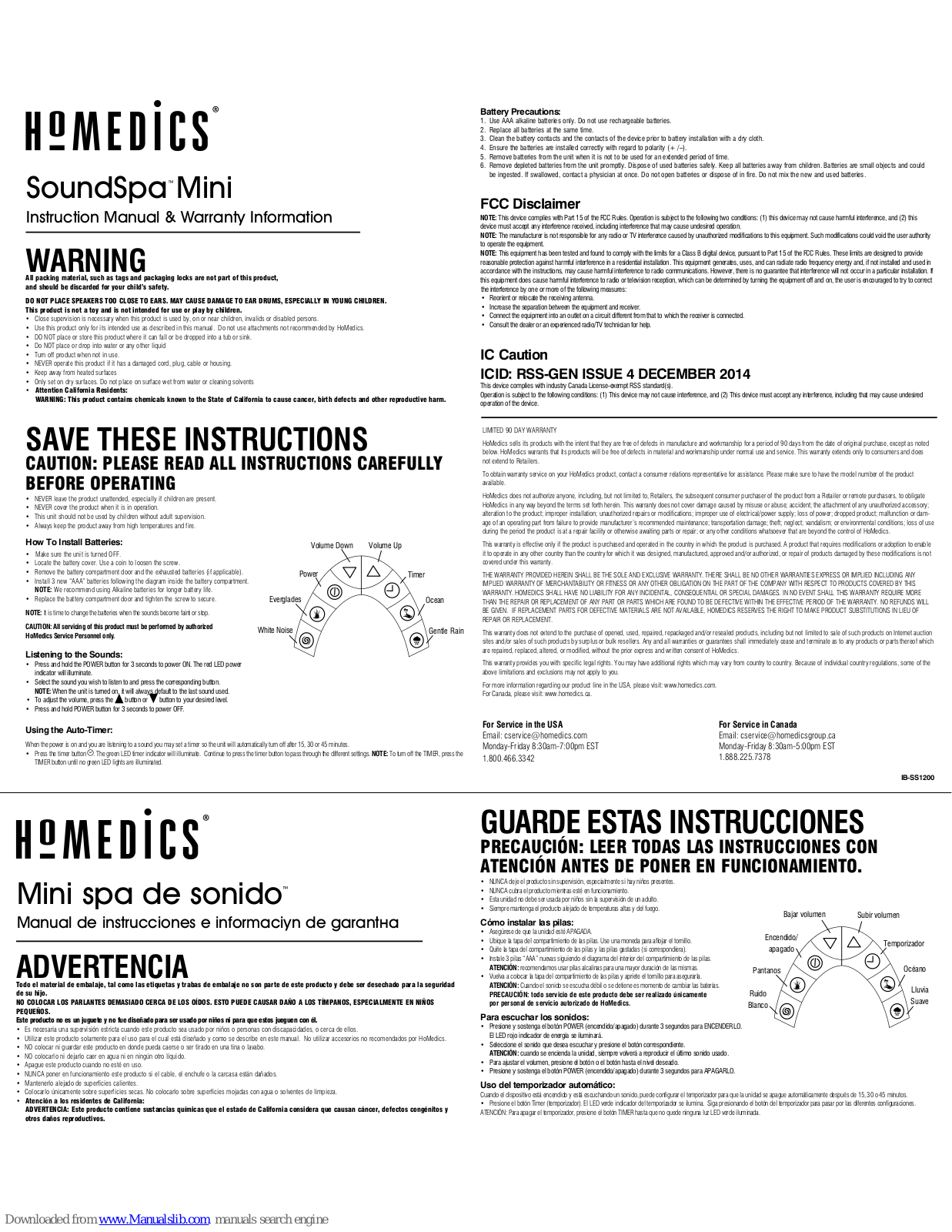 HoMedics SoundSpa Mini Instruction Manual