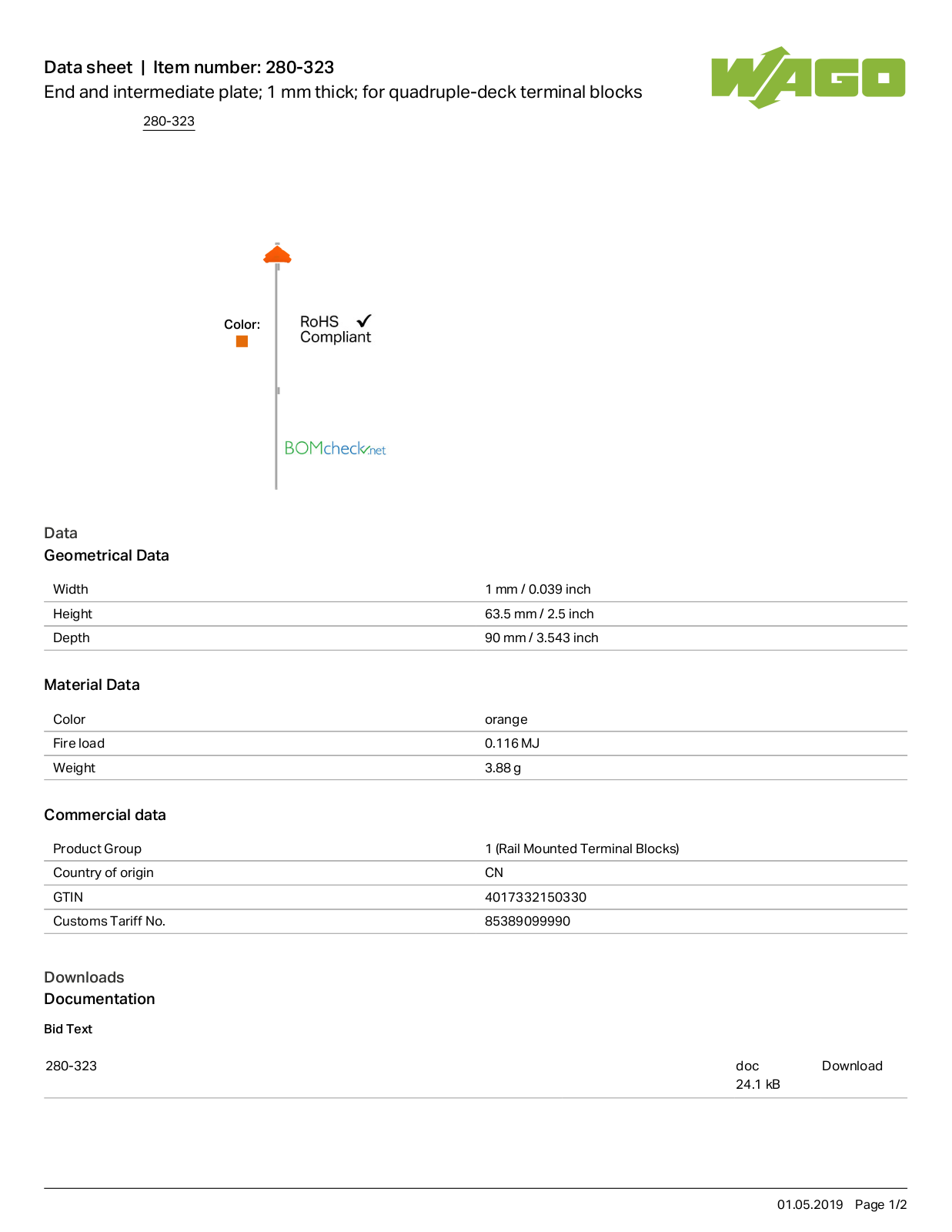 Wago 280-323 Data Sheet