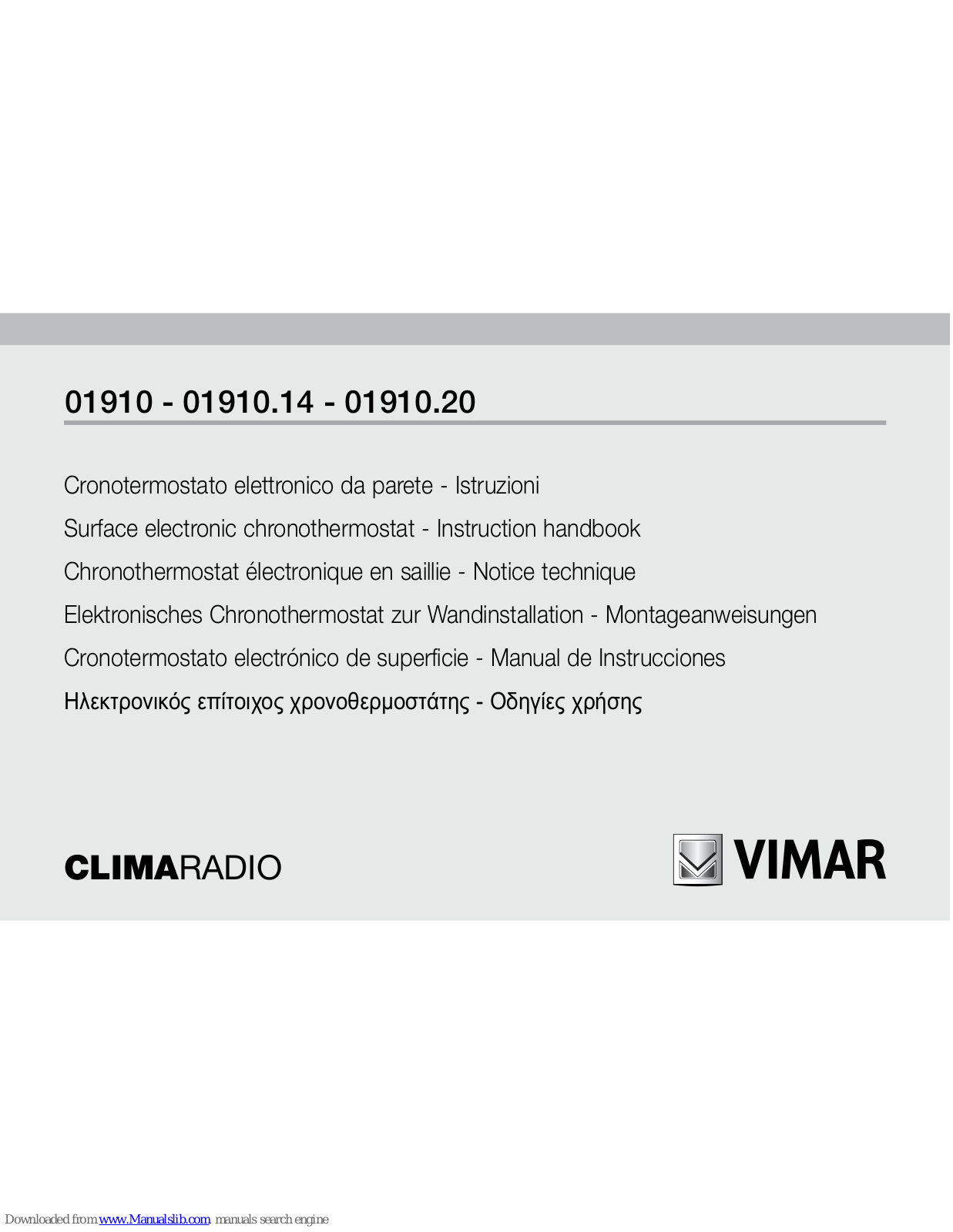 Vimar 01910, 01910.14, 01910.20 Instruction Handbook Manual