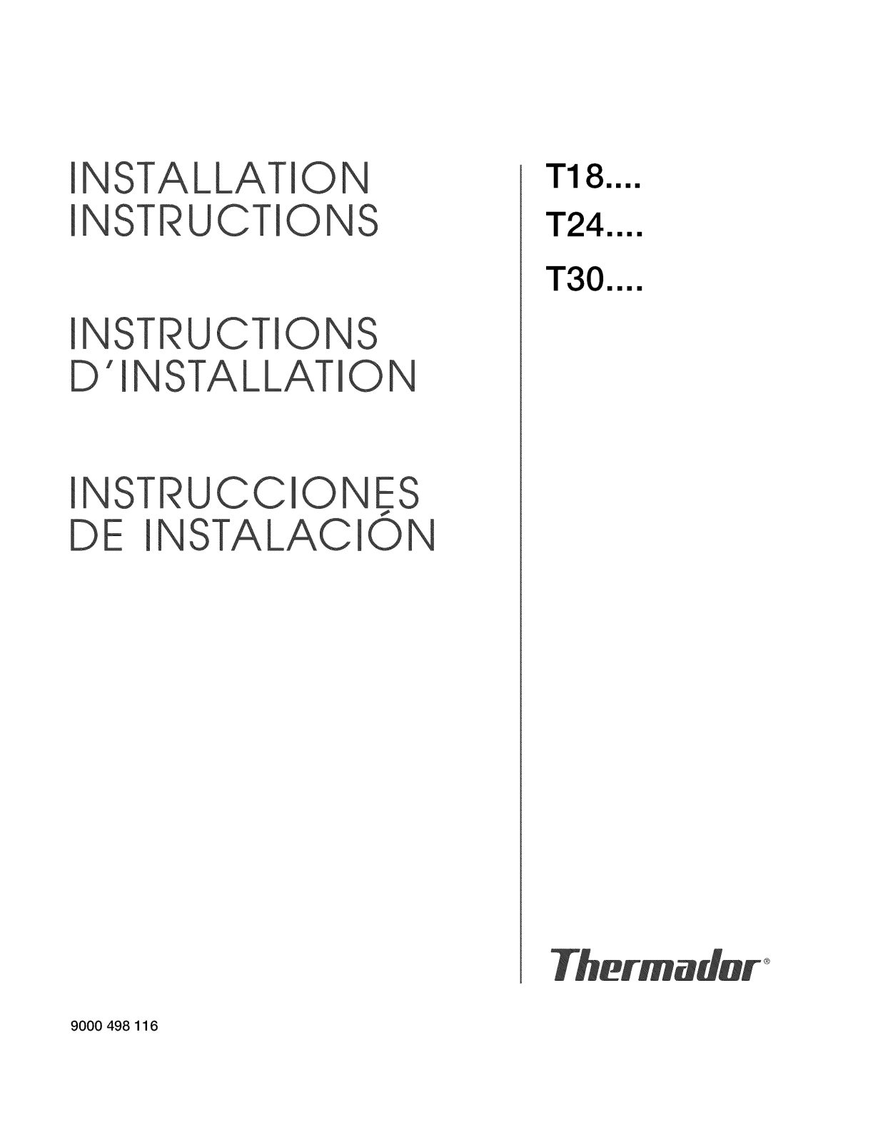 Thermador T24ID80NLP/39, T24ID80NRP/32, T18ID80NLP/33, T18ID80NRP/42, T24IF70NSP/41 Installation Guide