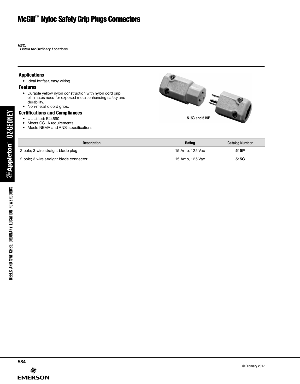 Appleton Nyloc Safety Grip Plugs Connectors Catalog Page