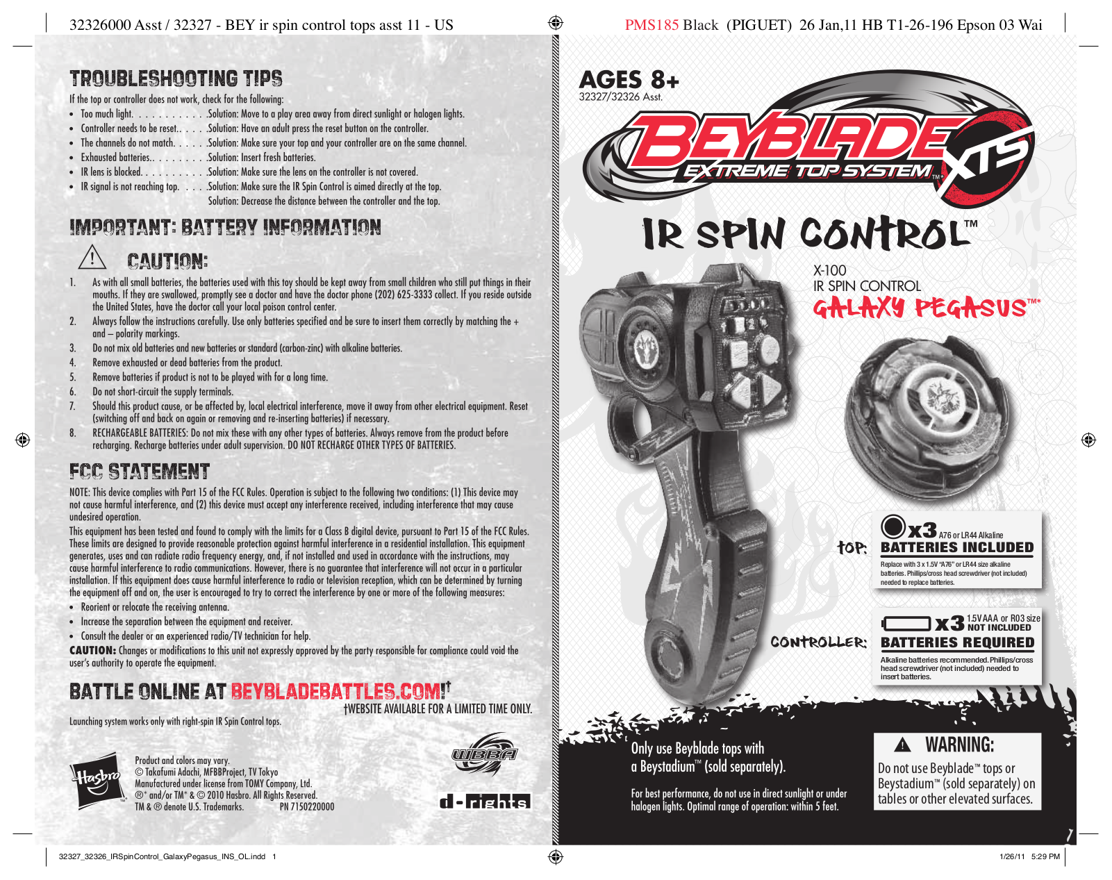 HASBRO Beyblade 1R Spin Control Galaxy Pegasus User Manual