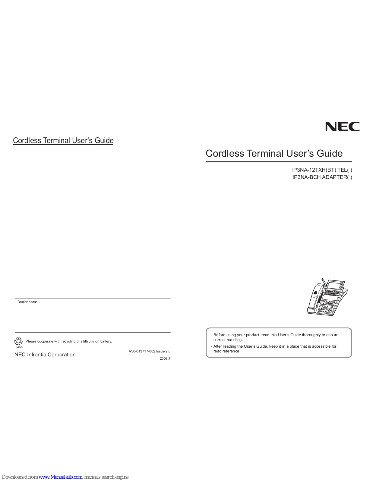 NEC IP3NA-12TXHBT, IP3NA-12TXH, DTL-12BT-1, BCH-L User Manual