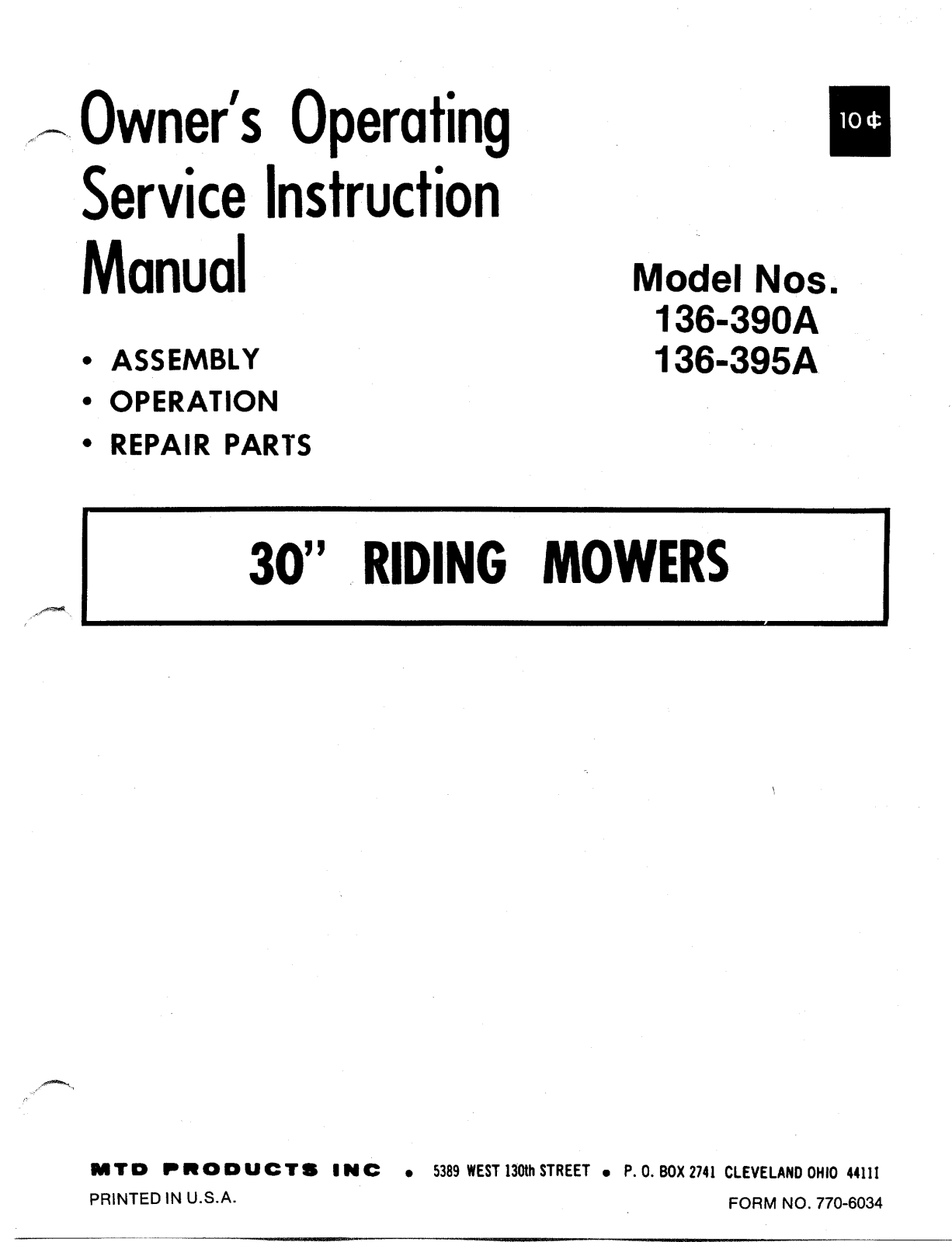 MTD 136-390A, 136-395A User Manual