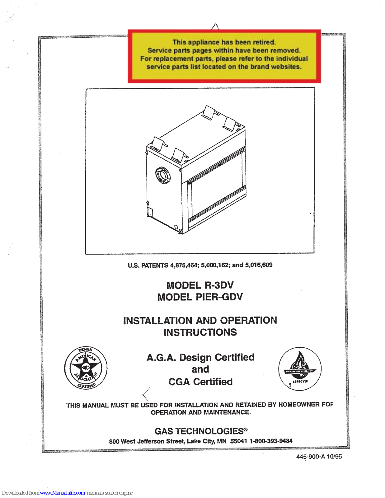 GTI R-3DV, PIER-GDV Installation And Operation Instructions Manual