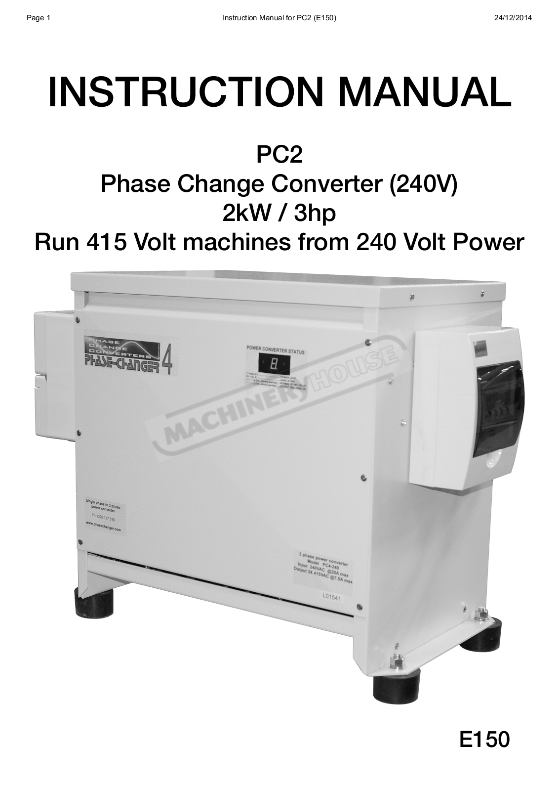 PHASE CHANGE CONVERTERS E150, PC2 Instruction Manual - ManualMachine.com