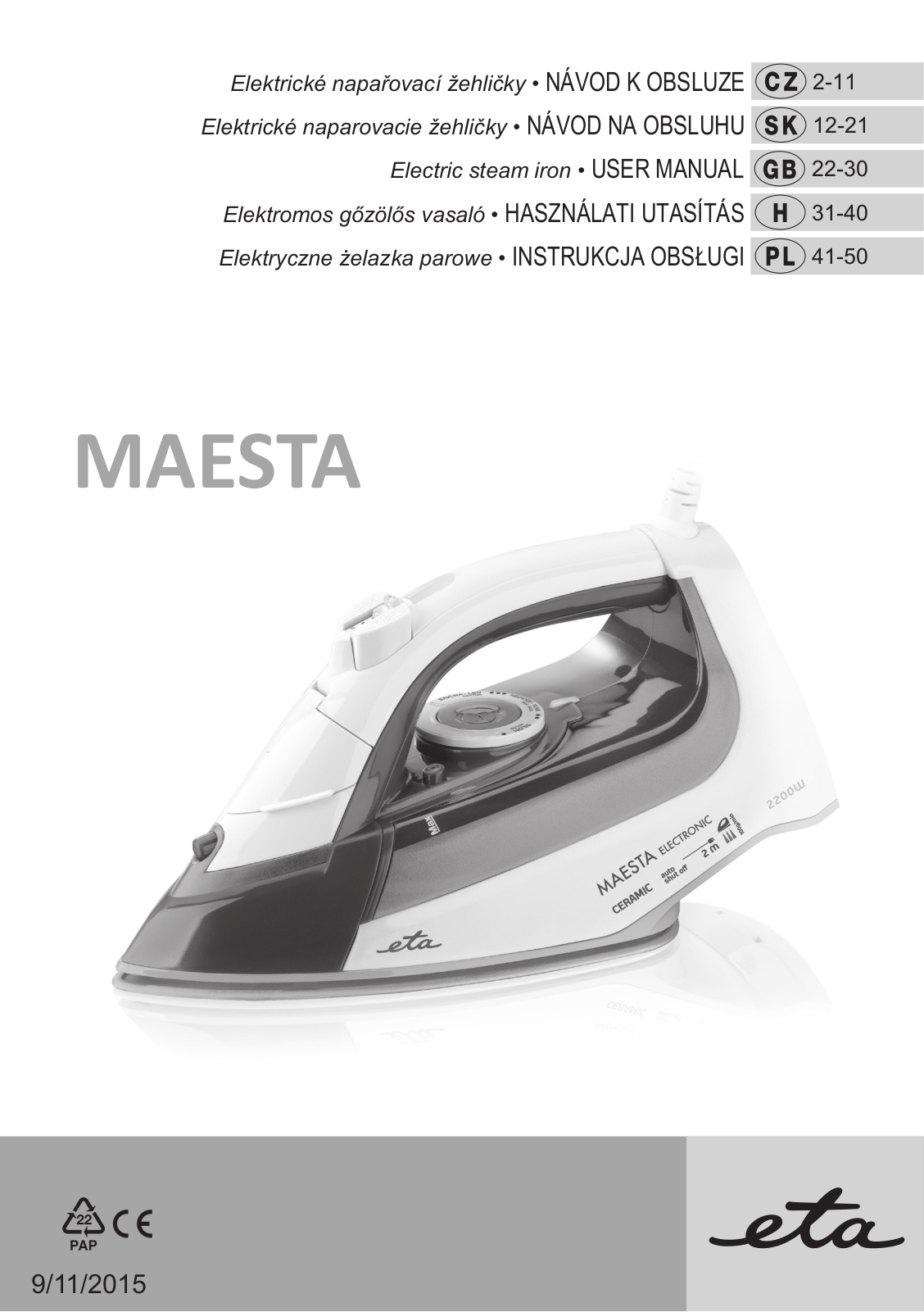 ETA Maesta 0287 90000, Maesta 1287 90000 User Manual