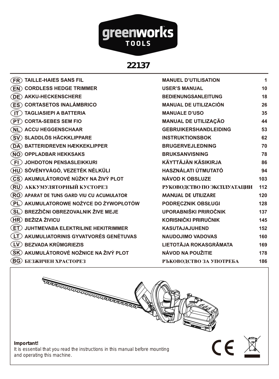 Greenworks 22137 User Manual