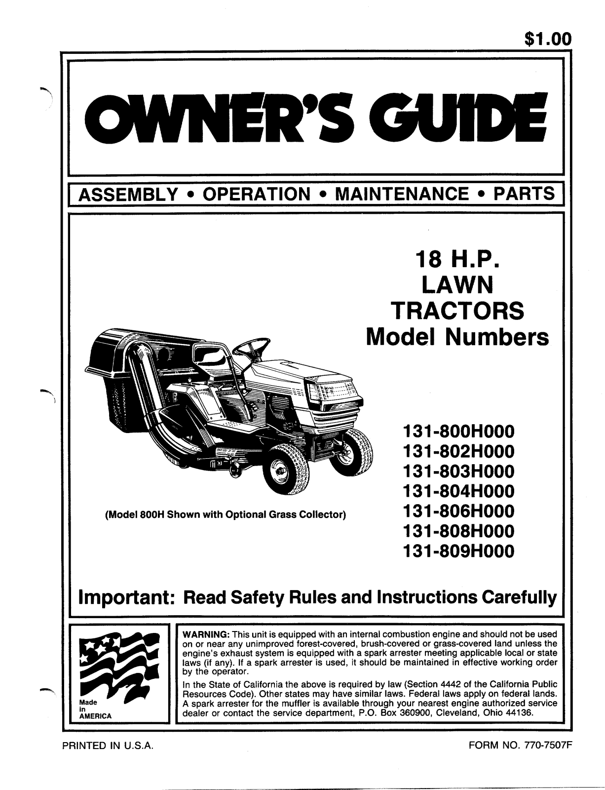 MTD 131-808H000, 131-804H000, 131-806H000, 131-802H000, 131-803H000 User Manual