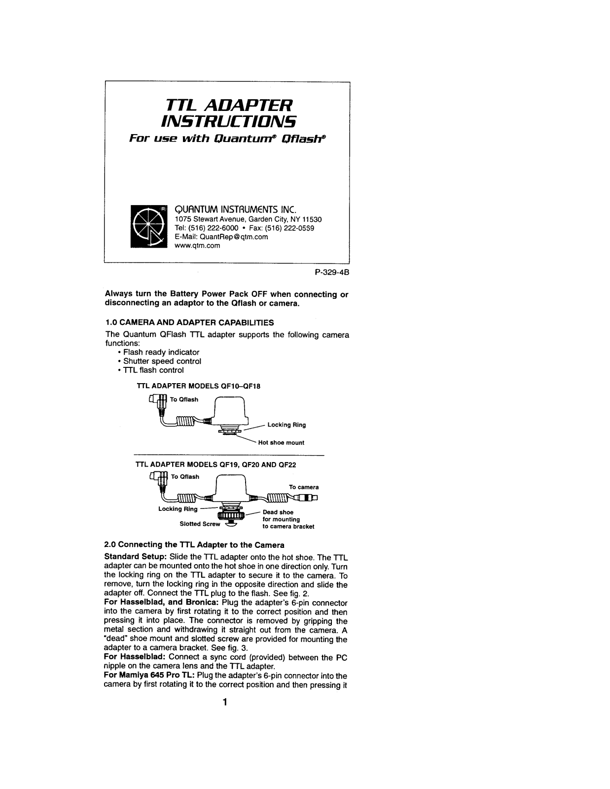 Quantum QFLASH TTL ADAPTER User Manual