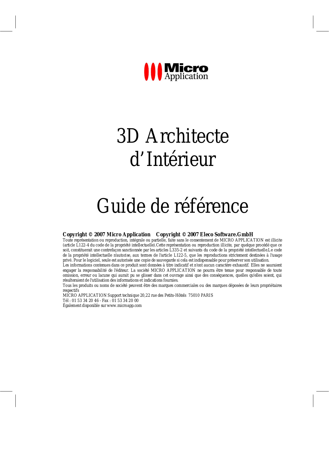 Micro Application 3D Architecte d'interieur User Manual