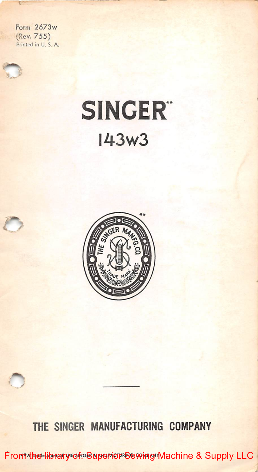 Singer 143W3 User Manual