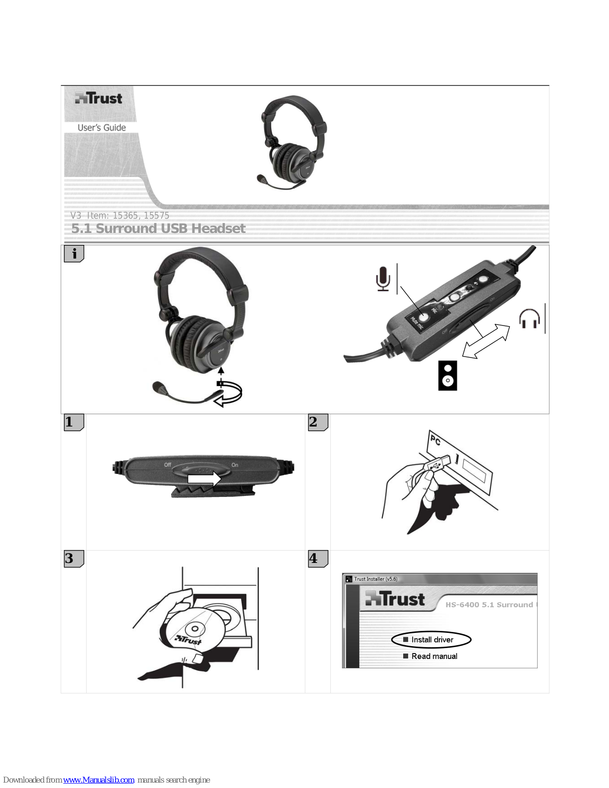 Trust 5.1 Surround USB Headset, 15365, 15575 User Manual