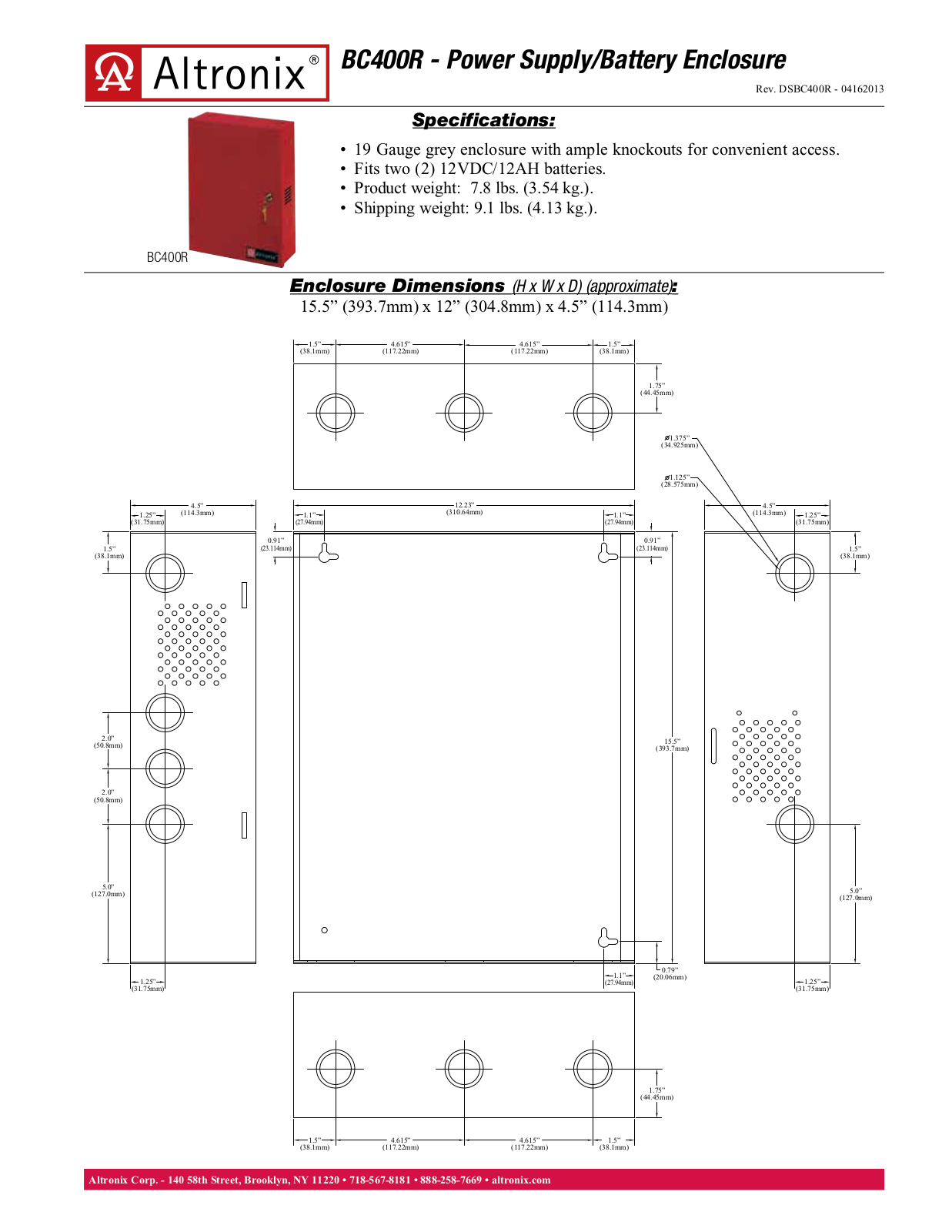 Altronix BC400R Specsheet