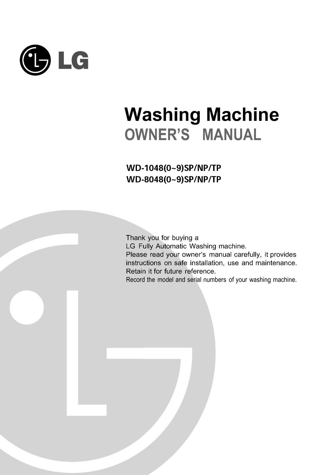 LG WD-10481TP, WD-12485TP User Manual