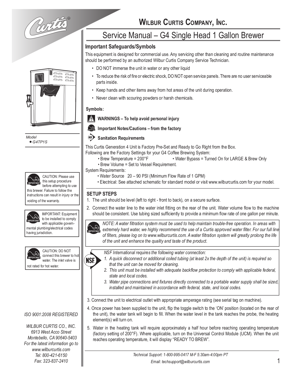 Wilbur Curtis G4TP1S User Manual