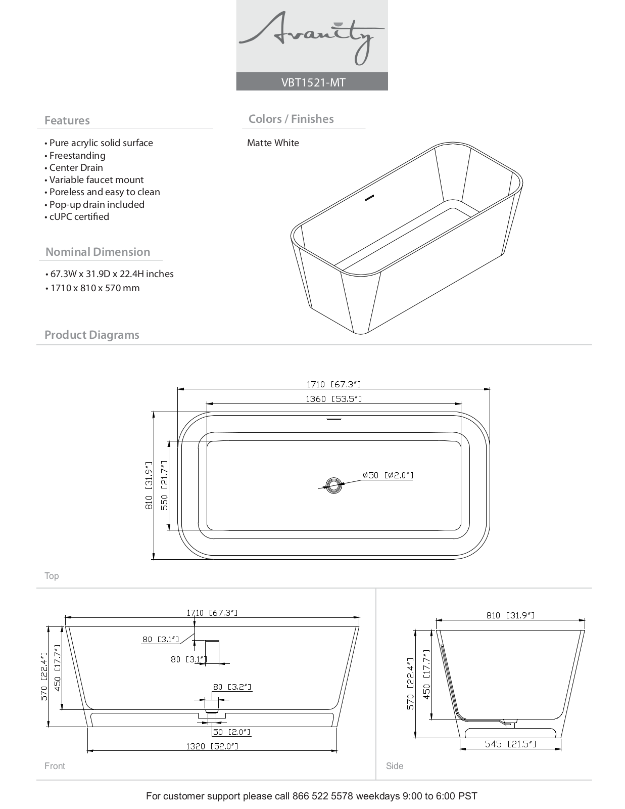 Avanity VBT1521MT Specifications