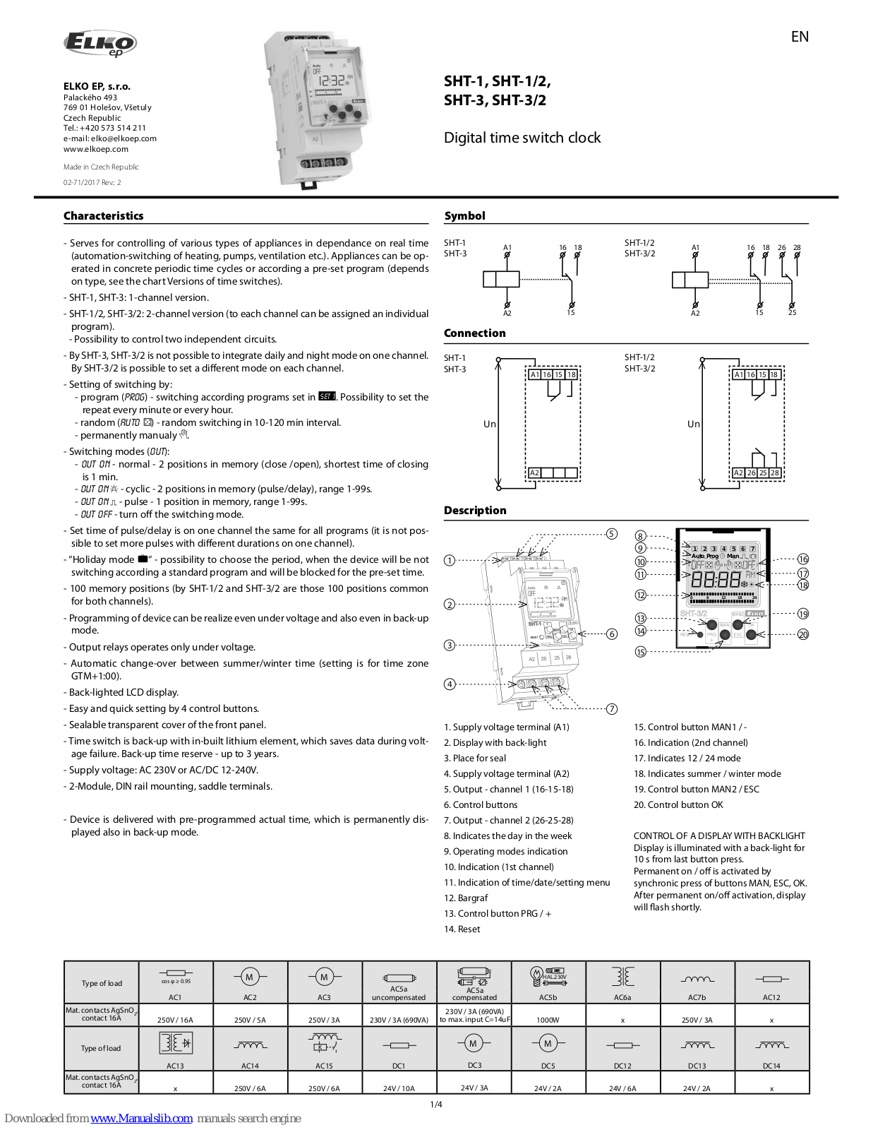 Elko SHT-1, SHT-1/2, SHT-3, SHT-3/2 User Manual