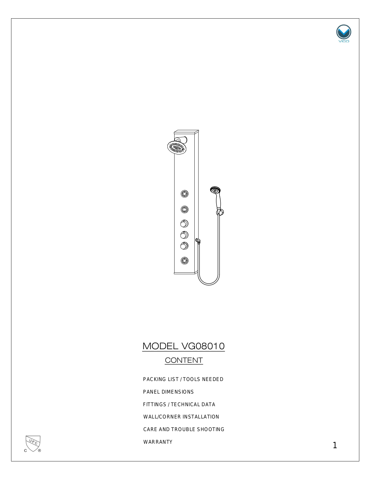 Vigo VG08010 User Manual