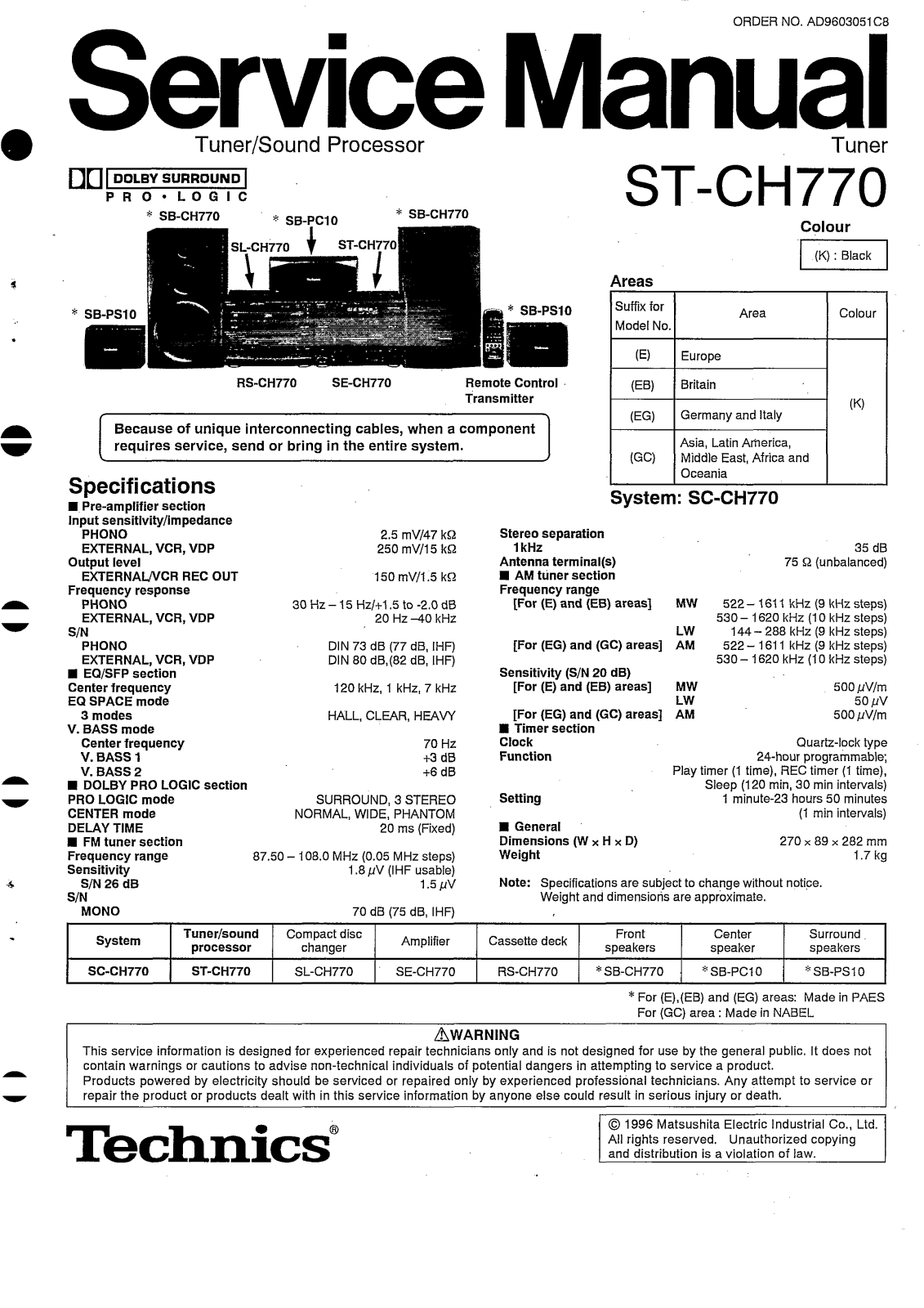 Technics STCH-770 Service manual